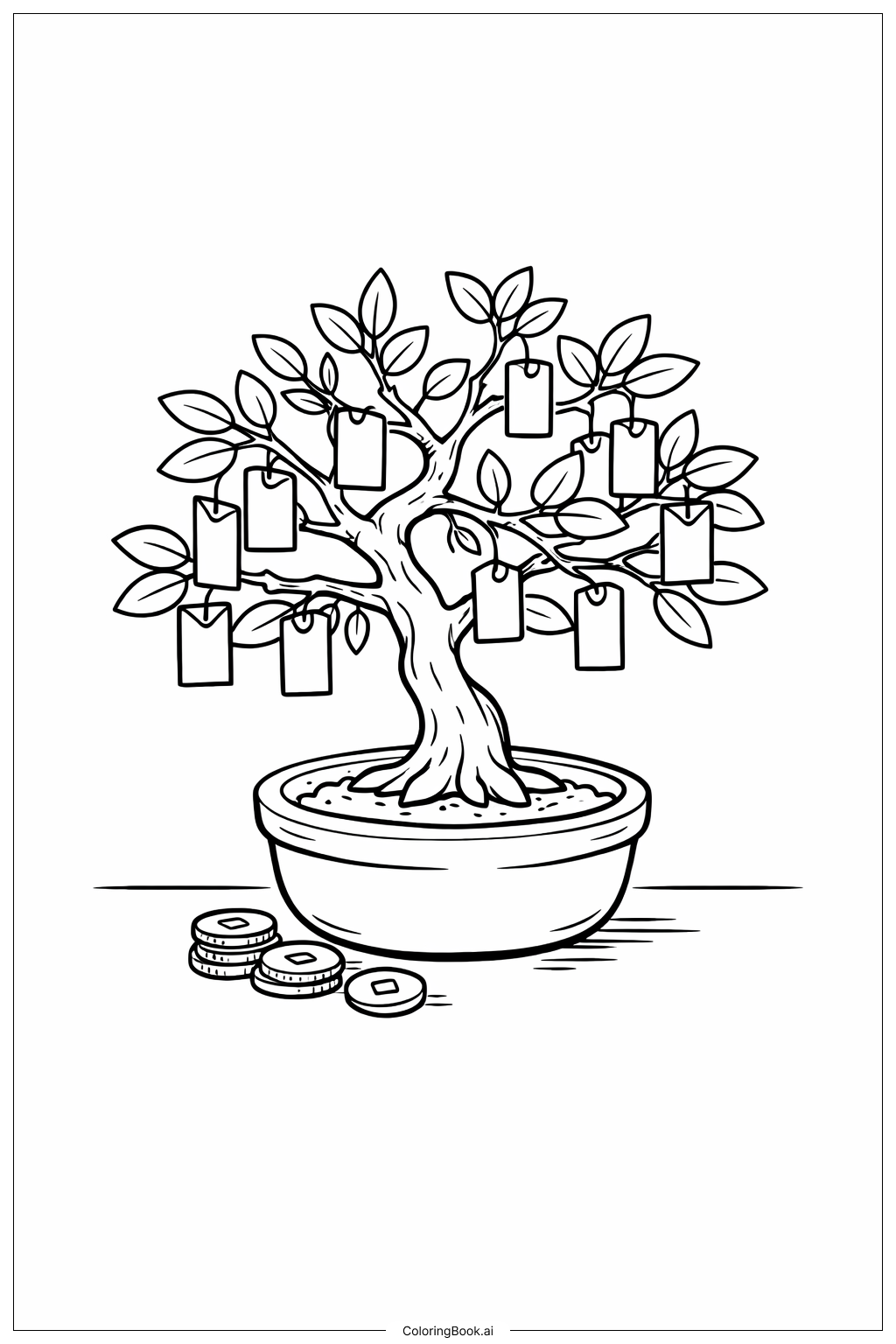  Lunar New Year Fortune Tree Coloring Page 