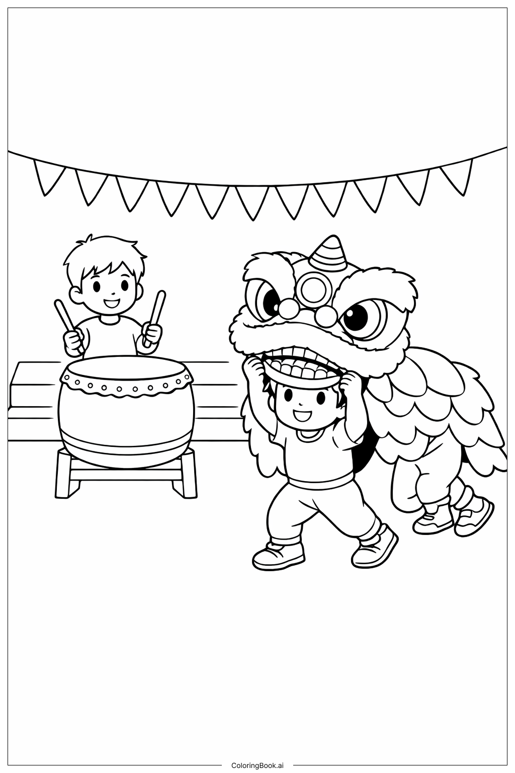  农历新年舞狮练习填色页 