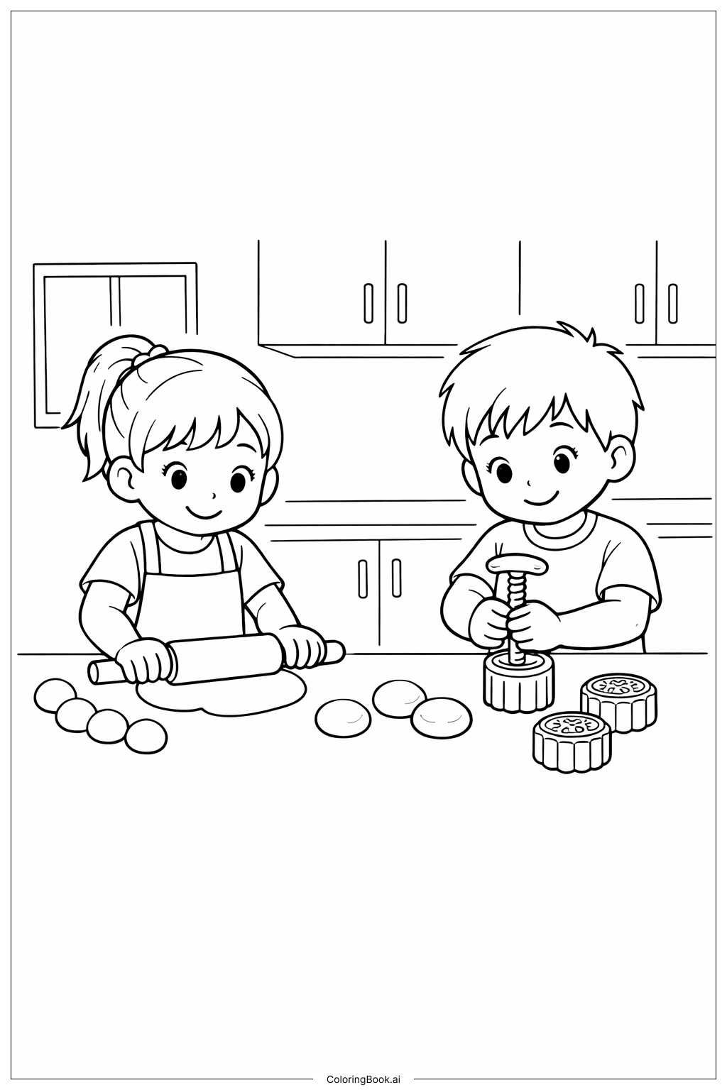  农历新年月饼制作填色页 