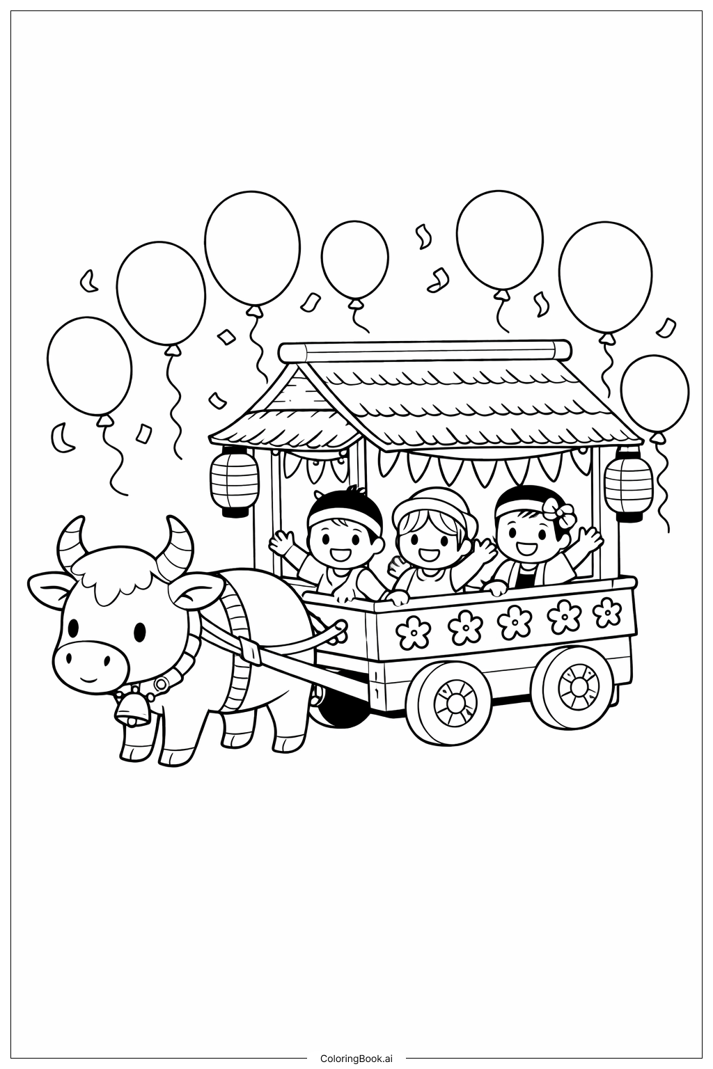  农历新年牛年游行填色页 