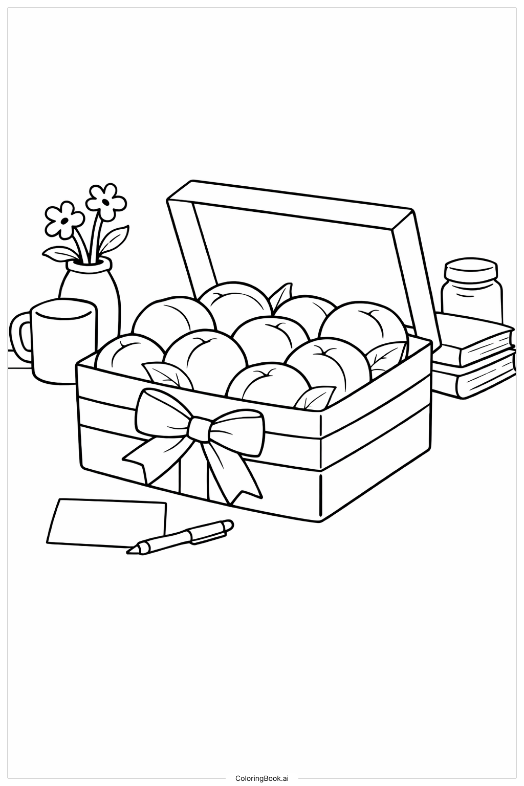  春节桃子礼盒填色页 