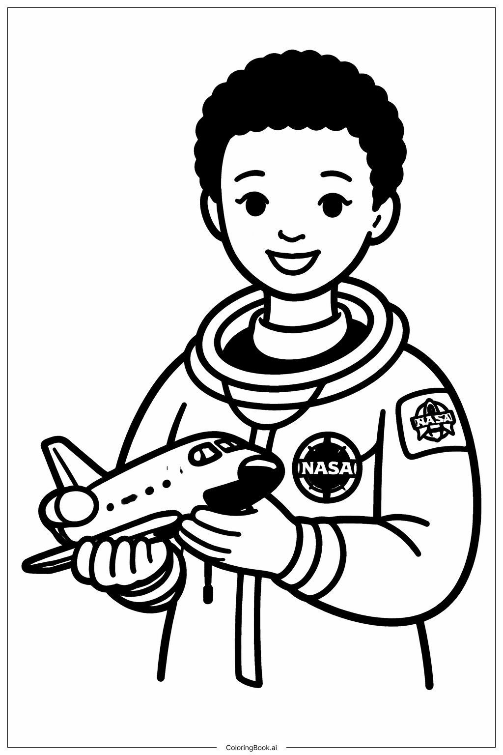  모델 우주선 들고 있는 메이 제미슨 색칠공부 페이지 