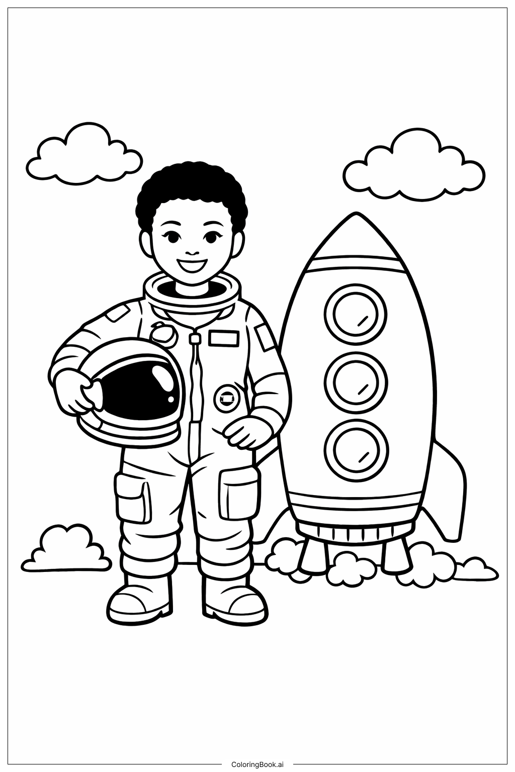  로켓 옆의 메이 제미슨 색칠공부 페이지 