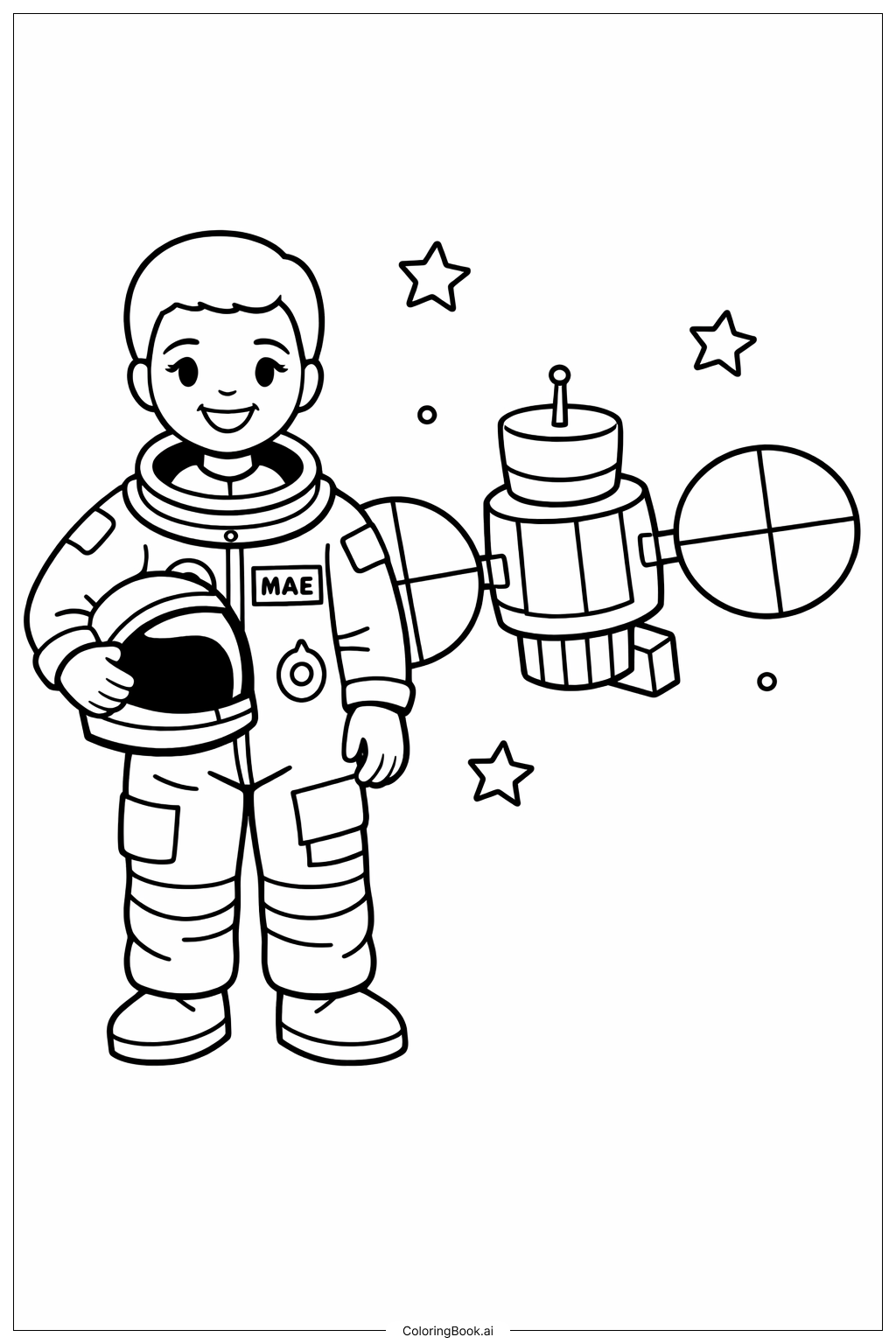  Mae Jemison 위성 옆에 색칠공부 페이지 
