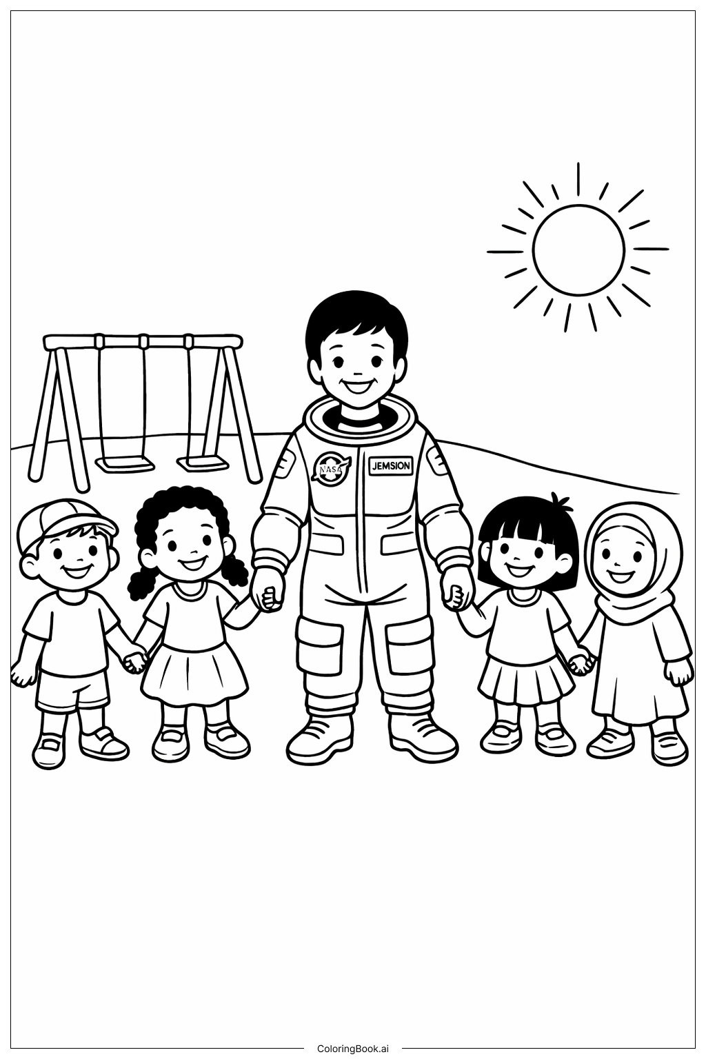  아이들과 함께 있는 메이 제미슨 색칠공부 페이지 