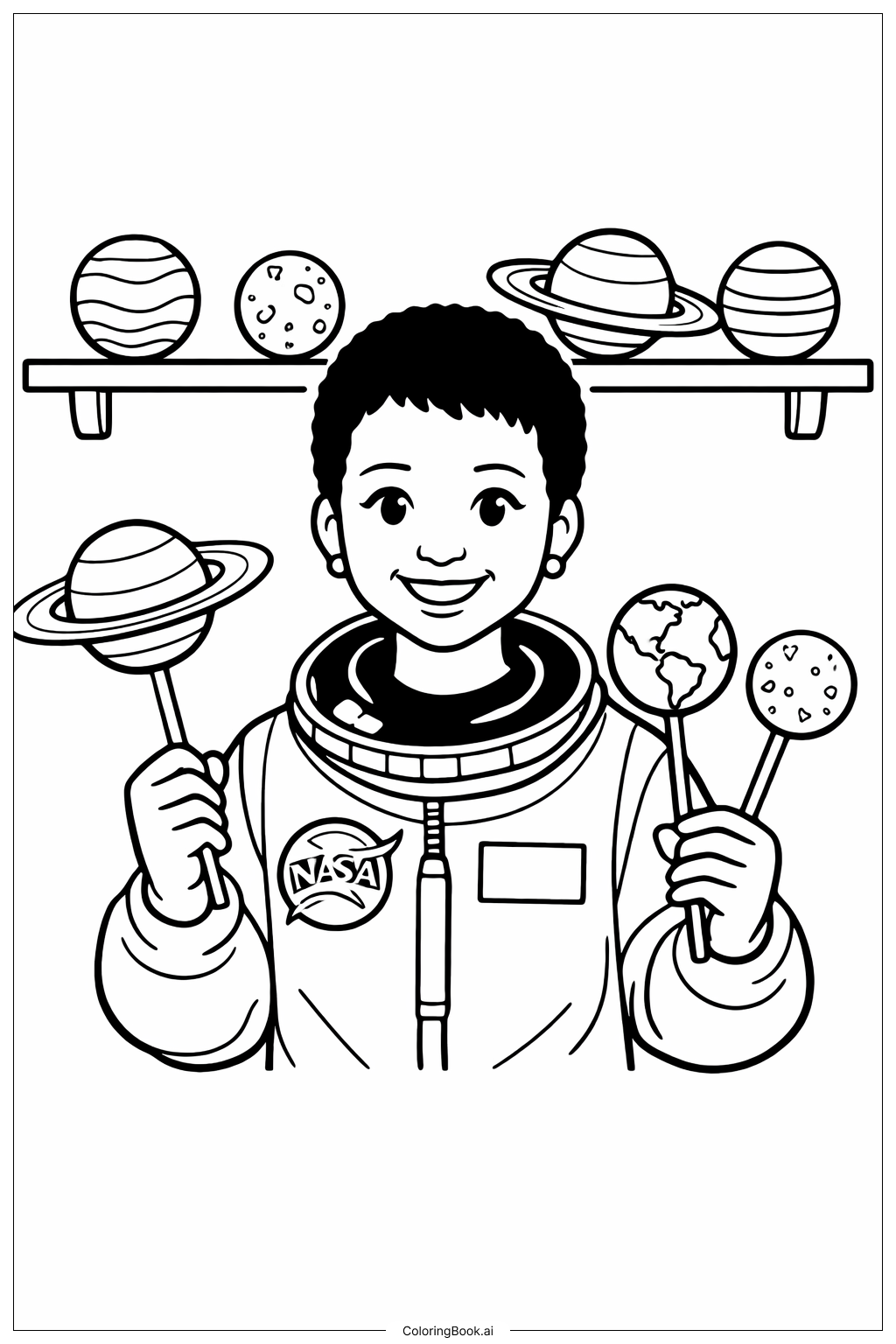  행성 모형과 함께한 메이 제미슨 색칠공부 페이지 
