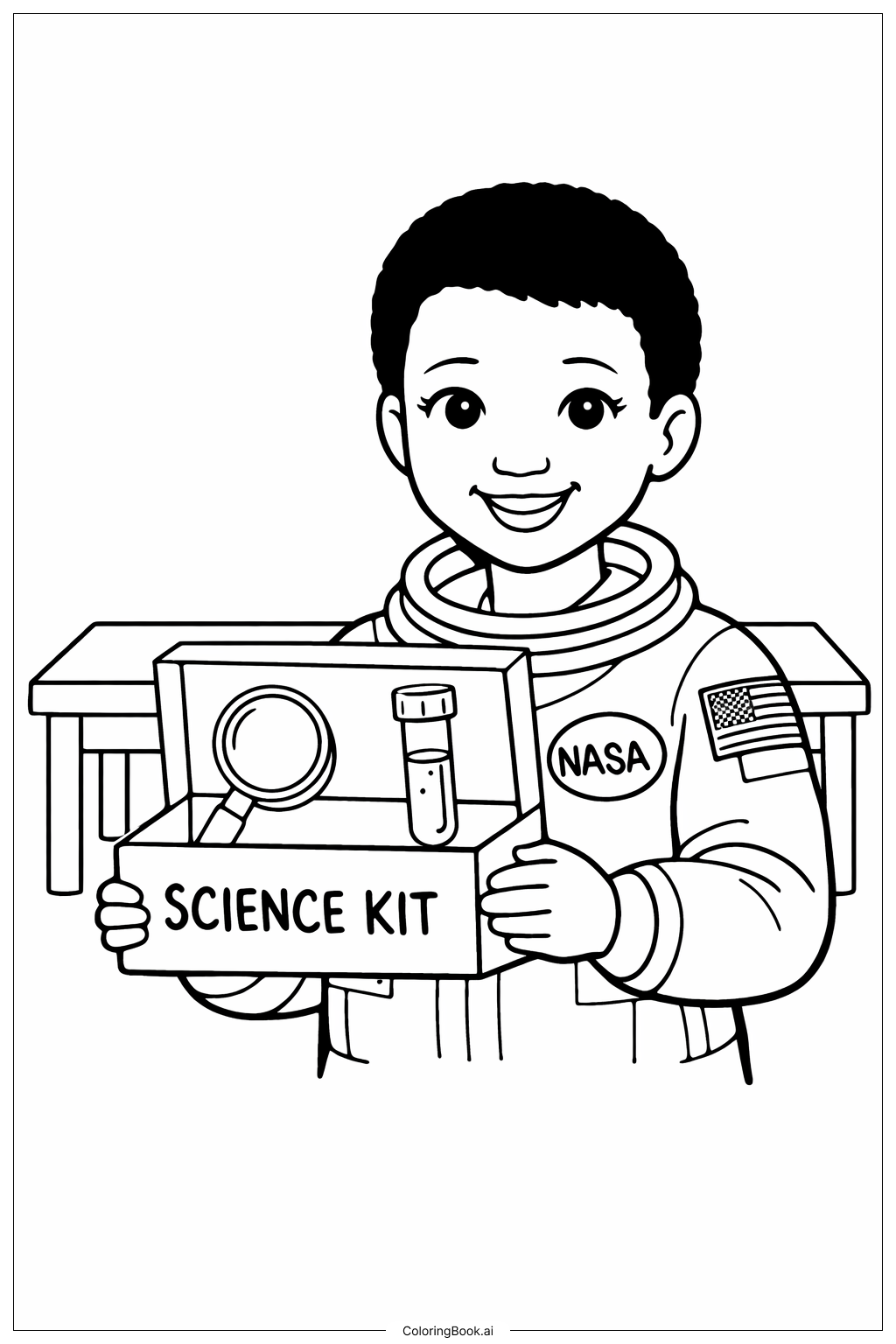  메이 제미슨과 과학 키트 색칠공부 페이지 
