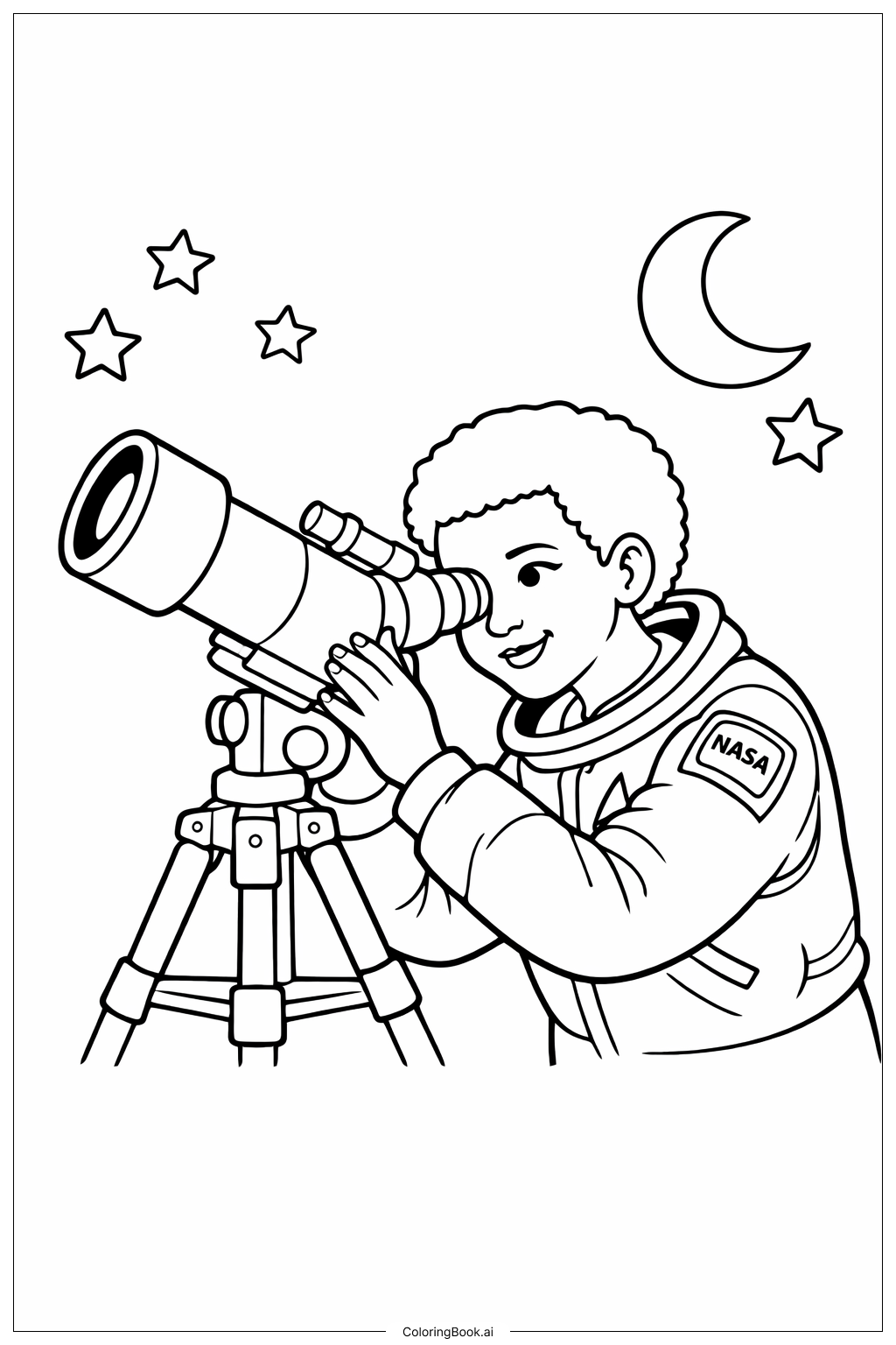  망원경과 함께한 메이 제미슨의 밤 색칠공부 페이지 