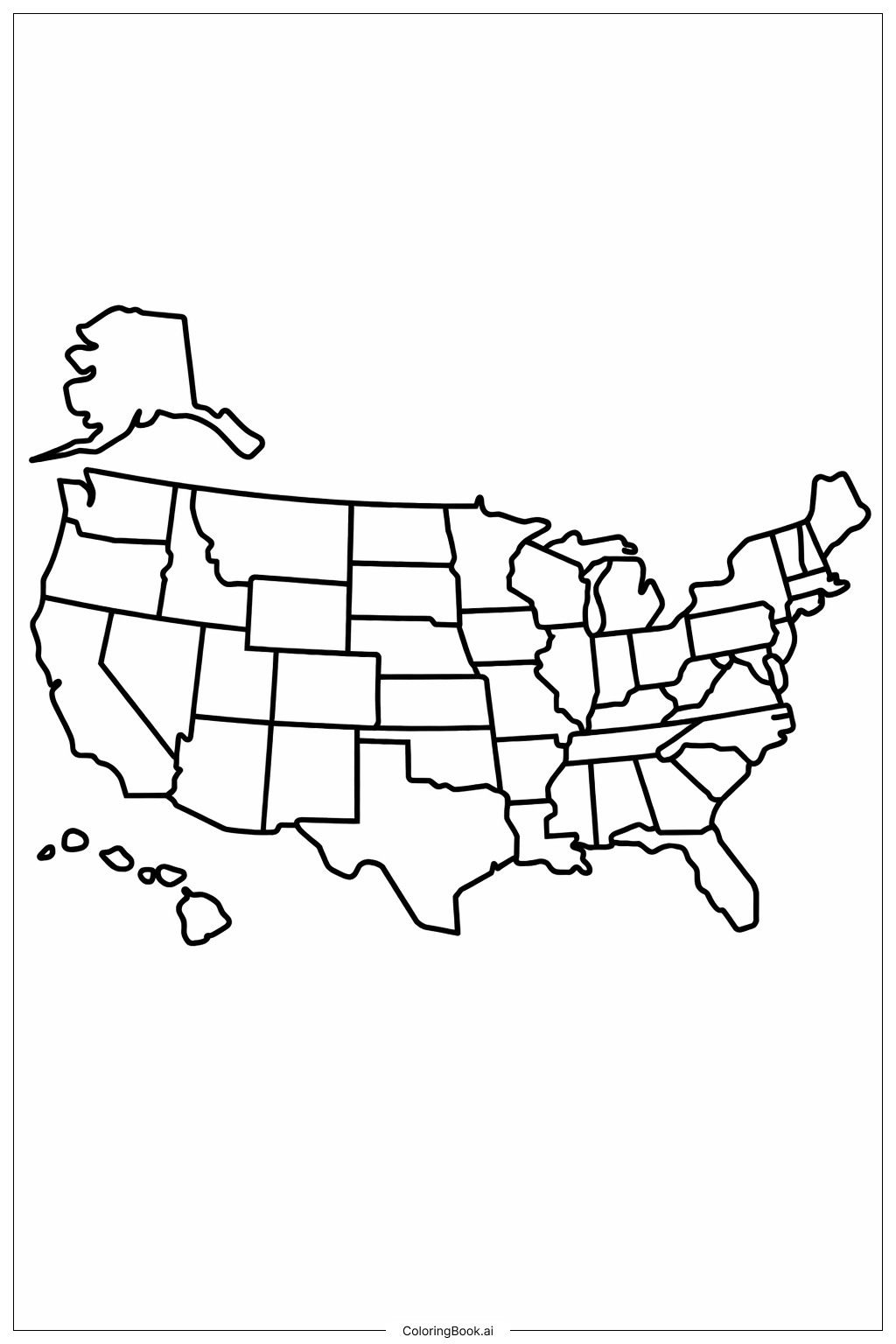  미국 큰 주 모양 지도 색칠공부 페이지 