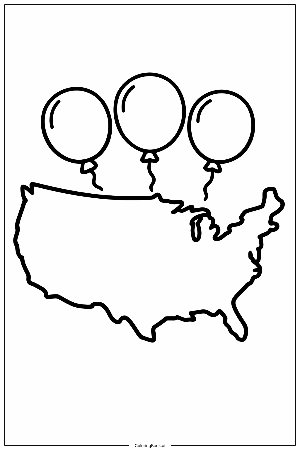  美國地圖與氣球著色頁 