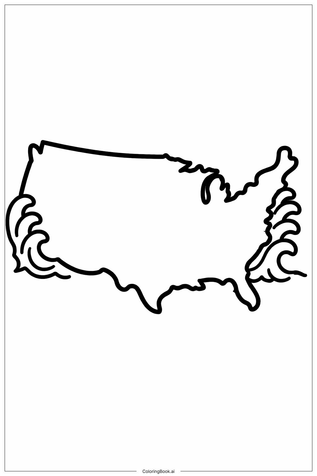  美國地圖與巨浪著色頁 