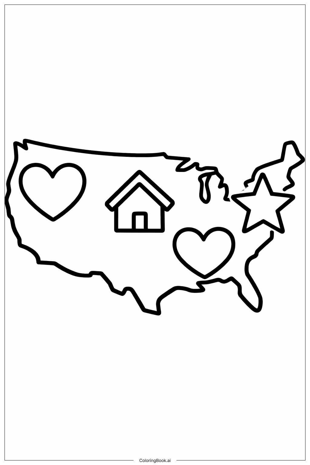  帶有可愛圖案的美國地圖著色頁 