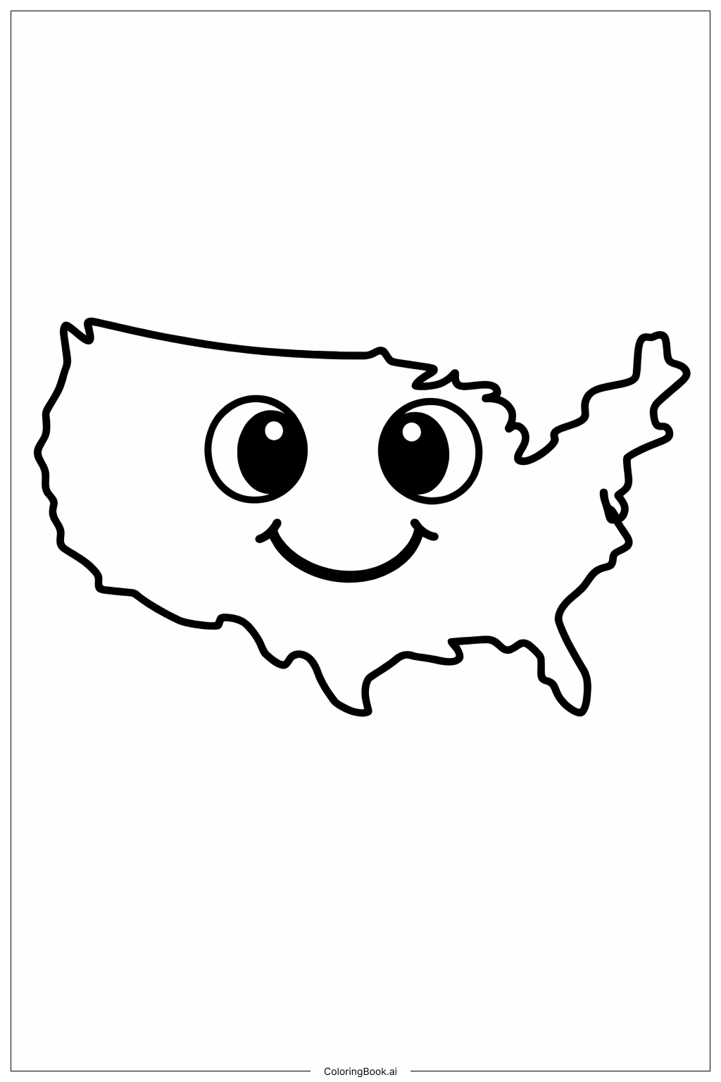  행복한 얼굴이 있는 미국 지도 색칠공부 페이지 
