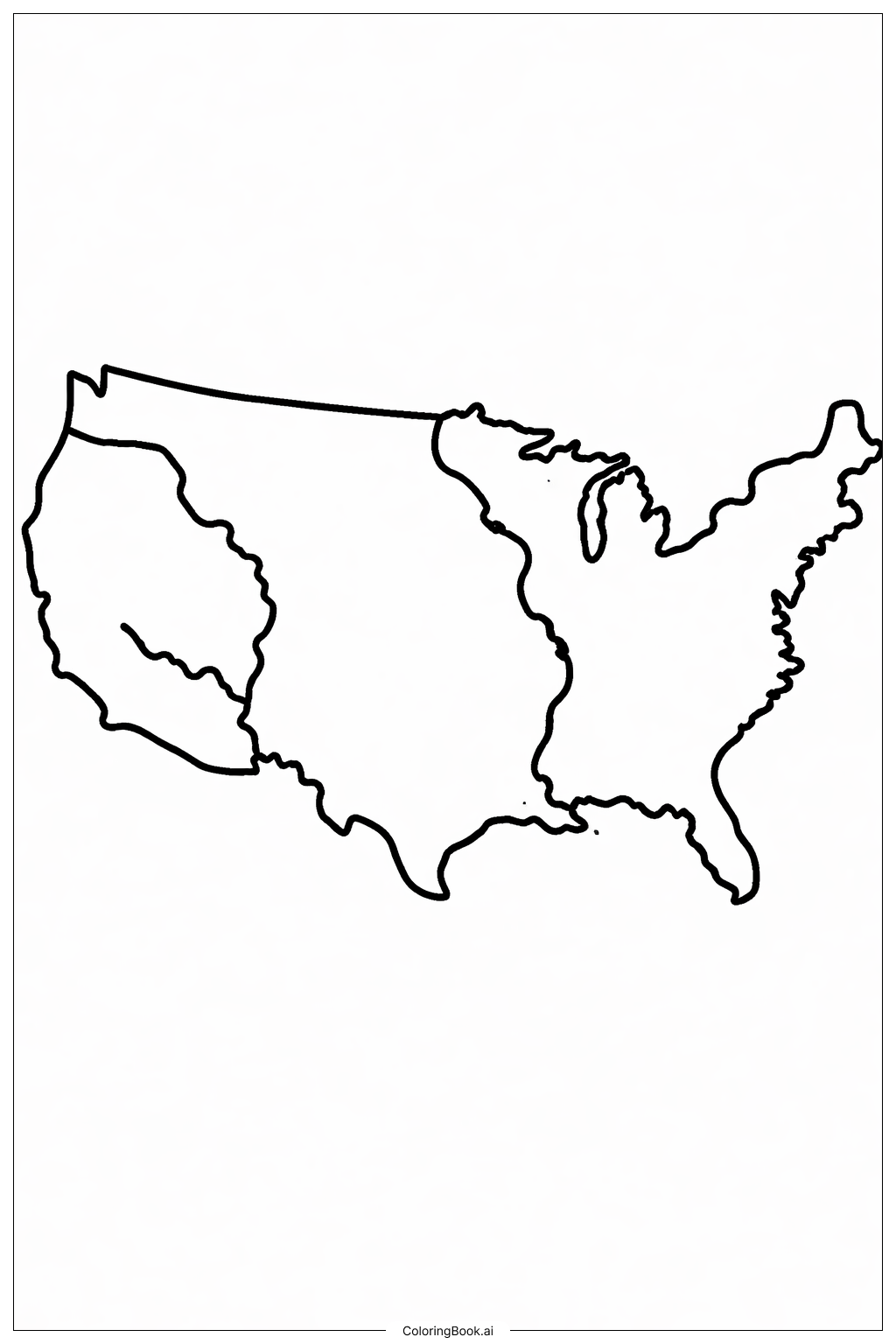  미국 대형 강이 있는 지도 색칠공부 페이지 