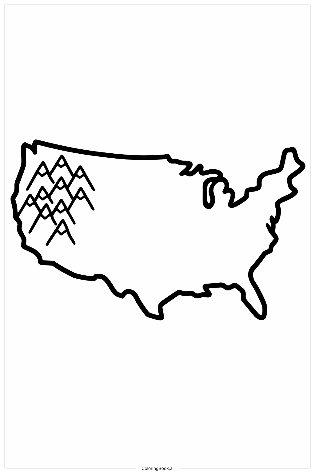  산이 있는 미국 지도 색칠공부 페이지 