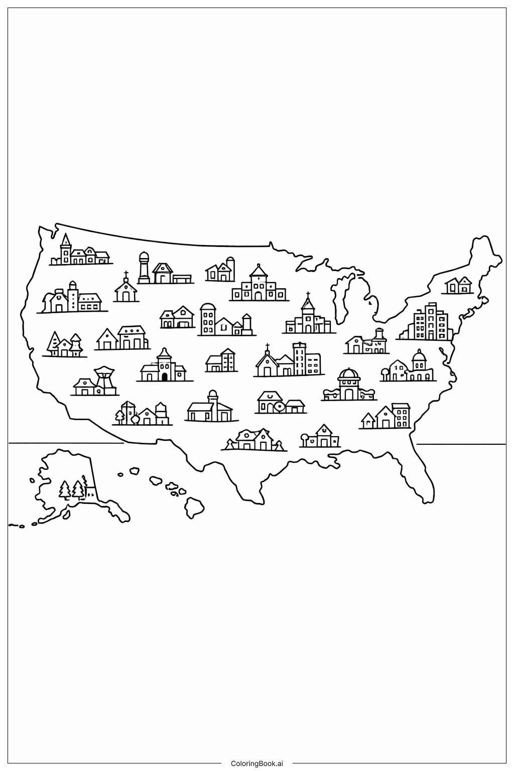  美國小城市地圖著色頁 