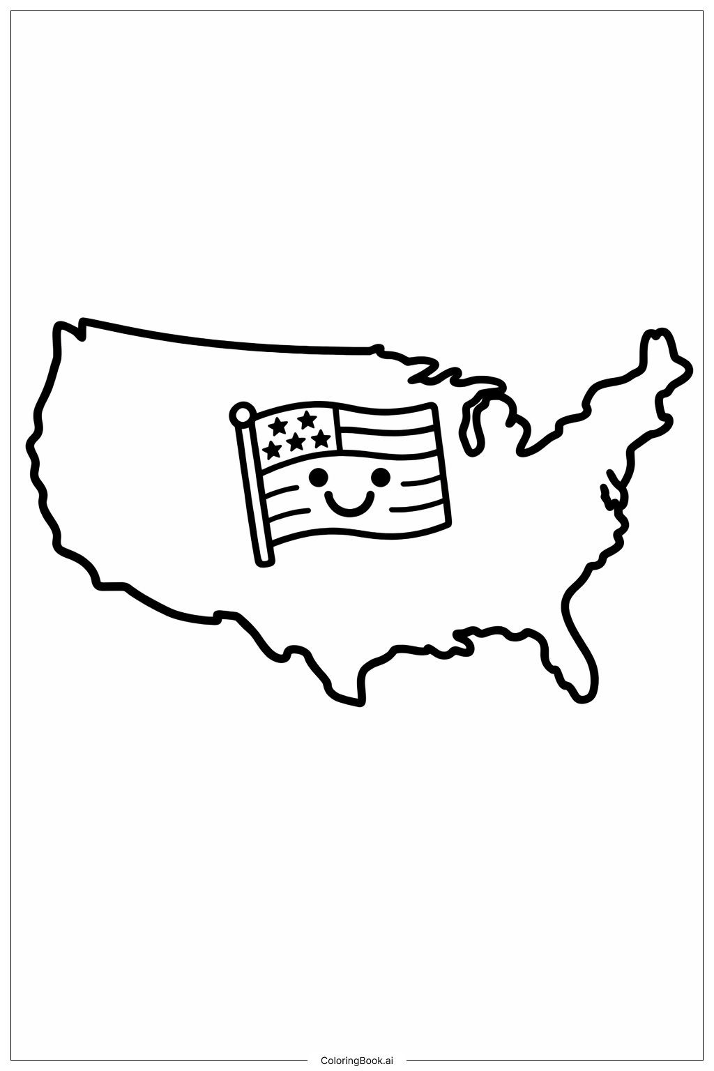 미소 짓는 깃발이 있는 미국 지도