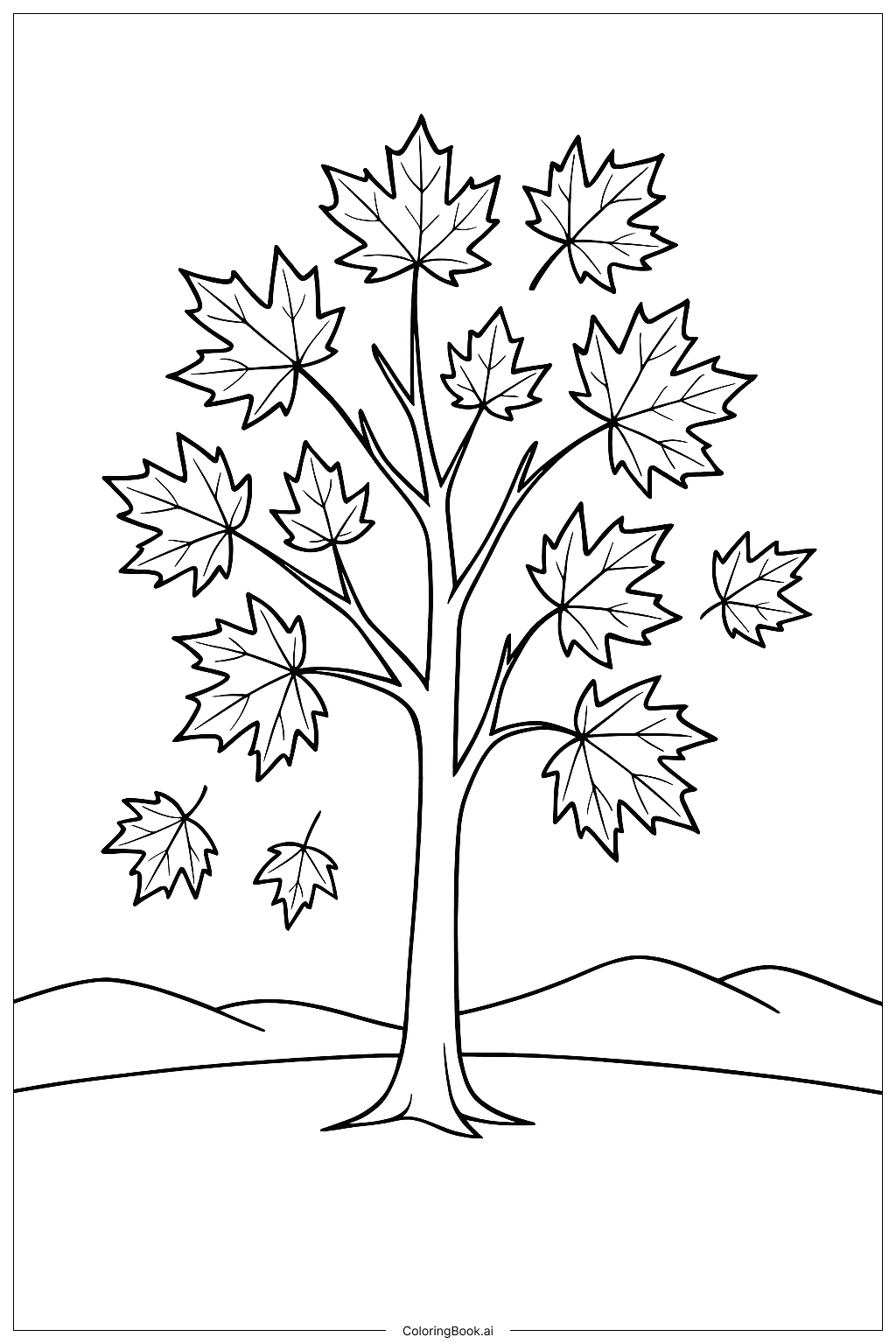 Página para colorir de Árvore de Bordo com Folhas de Outono