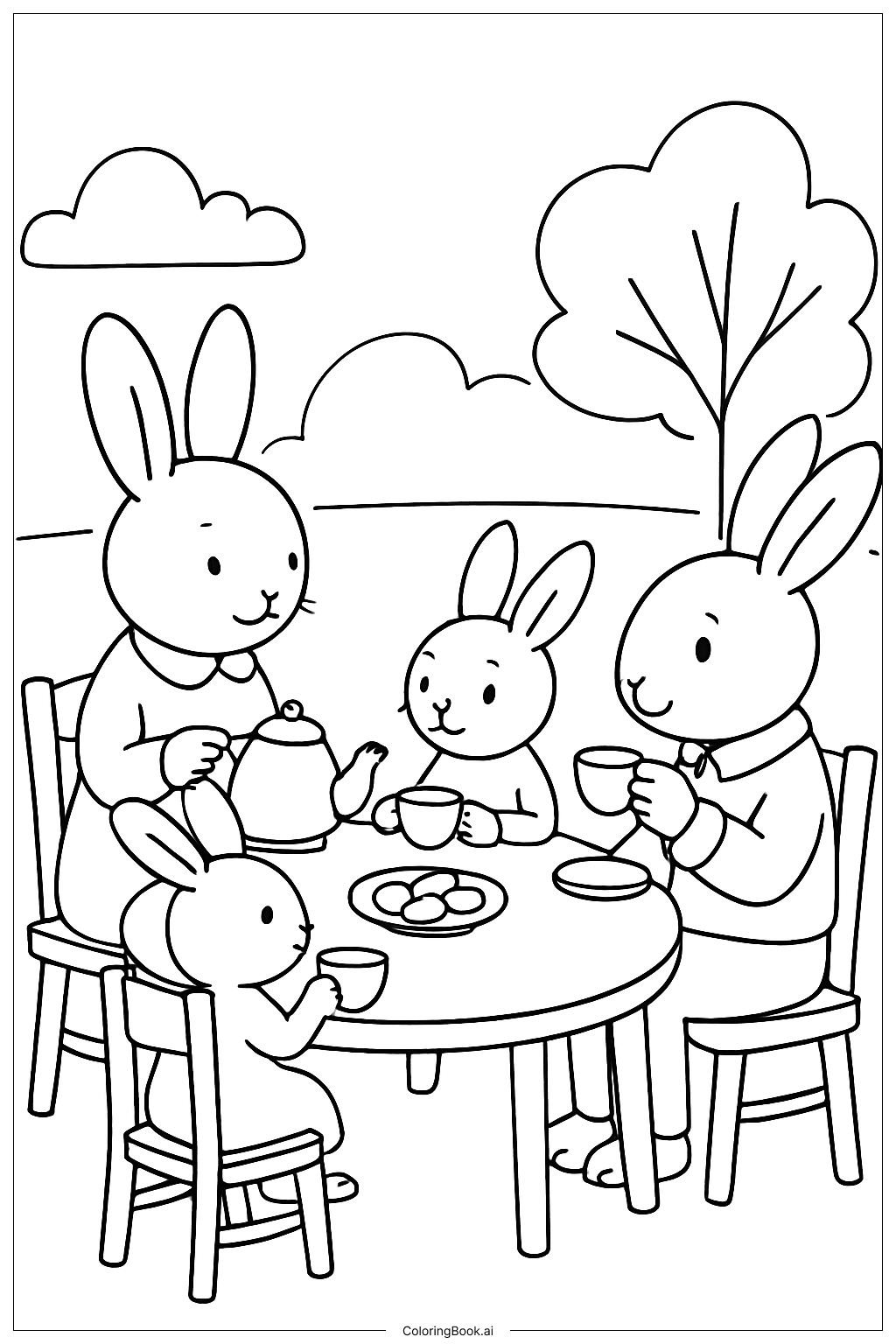  Página para colorir de Família Coelhinho de Março 