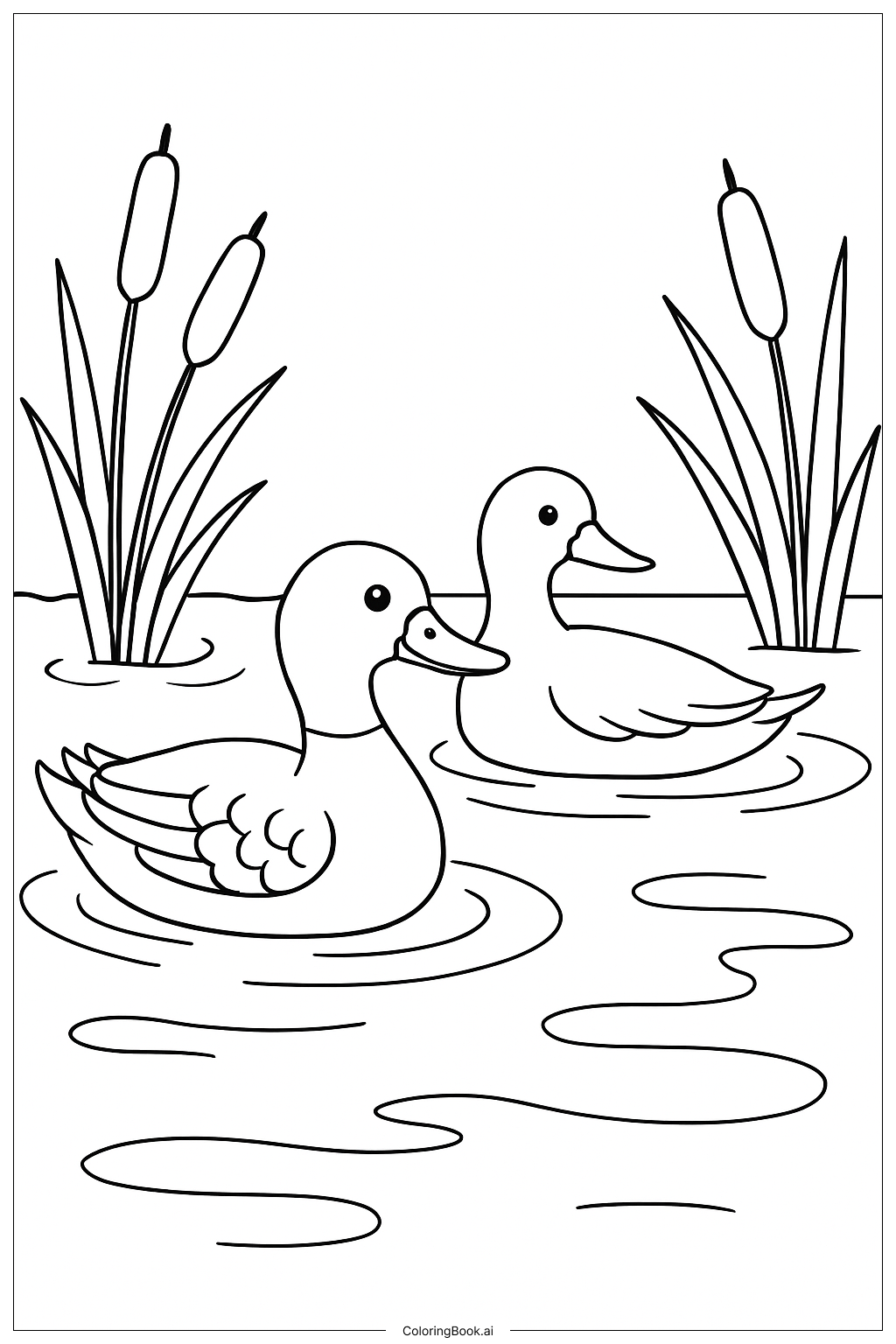  三月池塘与鸭子填色页 