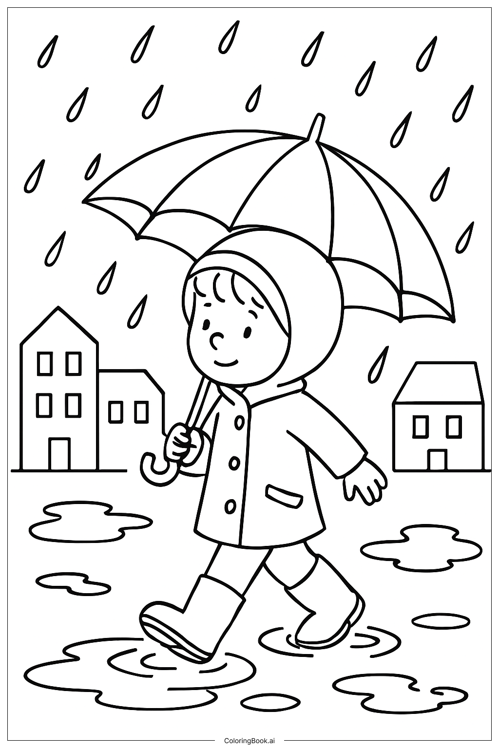  Página para colorir de Caminhada Chuvosa de Março 