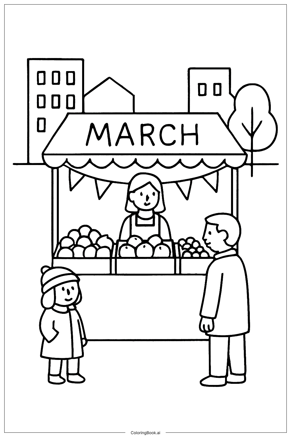  三月街市填色页 