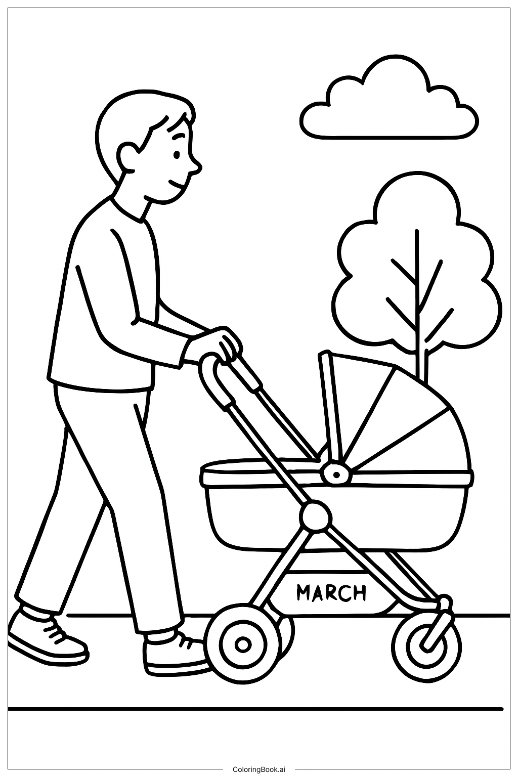  März Spaziergang mit dem Kinderwagen Ausmalseite 