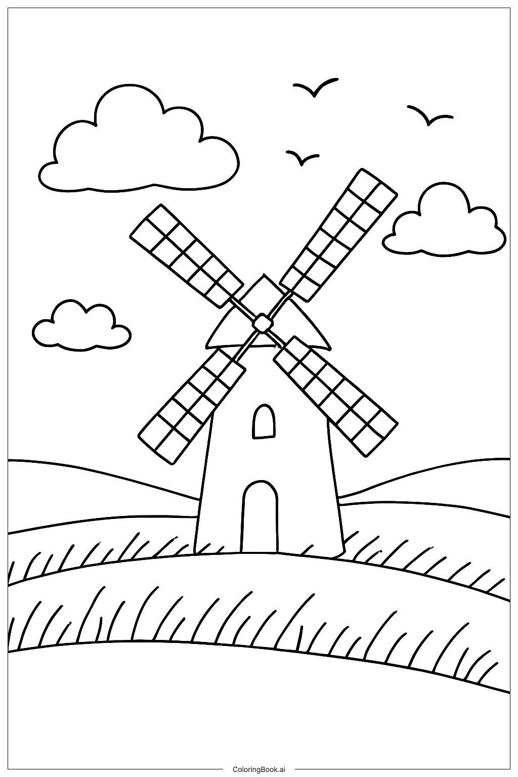  三月风车田填色页 