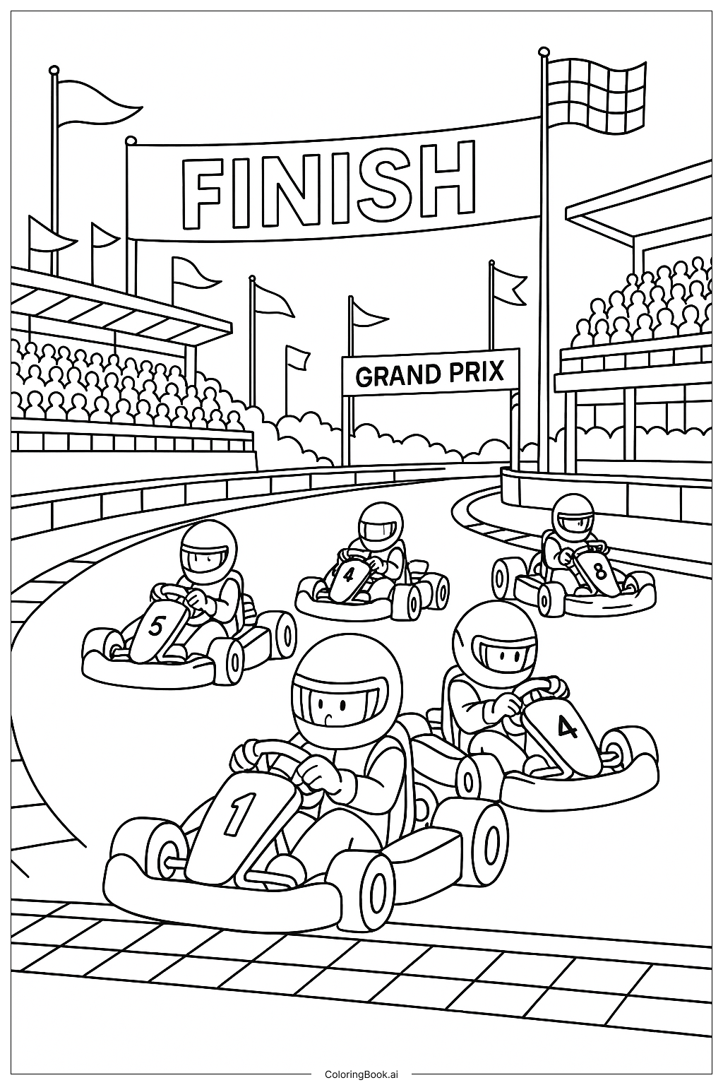  Trang tô màu Cảnh Đám Đông Giải Đua Mario Kart Grand Prix 