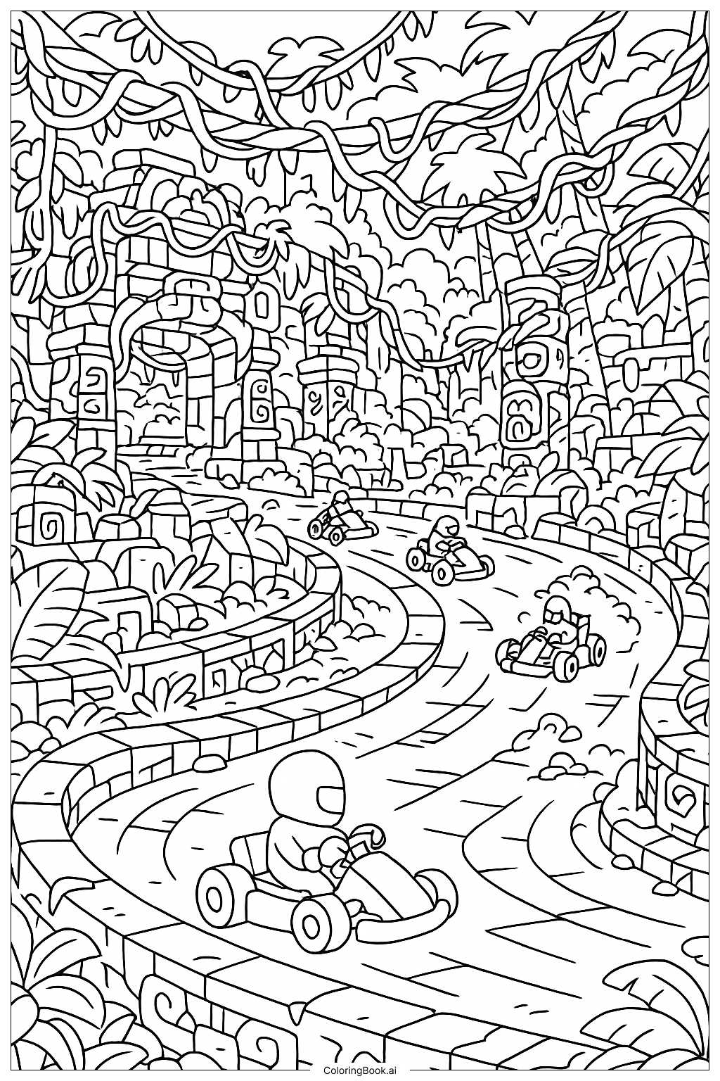 마리오 카트 정글 유적 경주 색칠공부 페이지