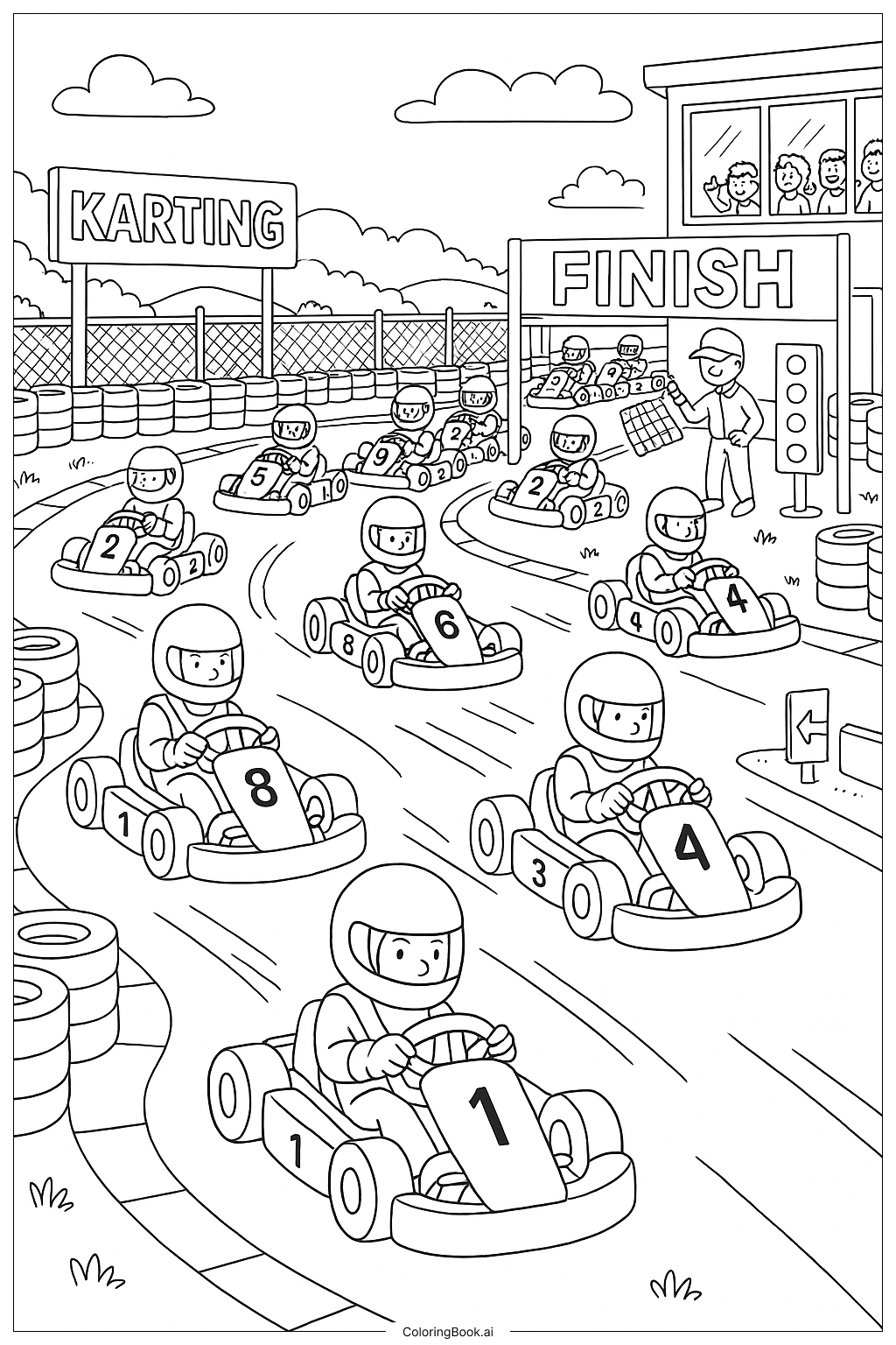  Trang tô màu Đường đua Mario Kart với nhiều xe đua 
