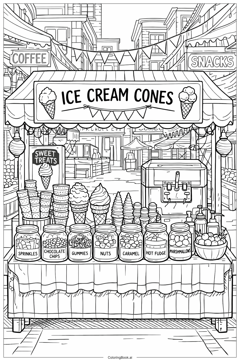  Trang tô màu Quán Kem Ở Chợ 