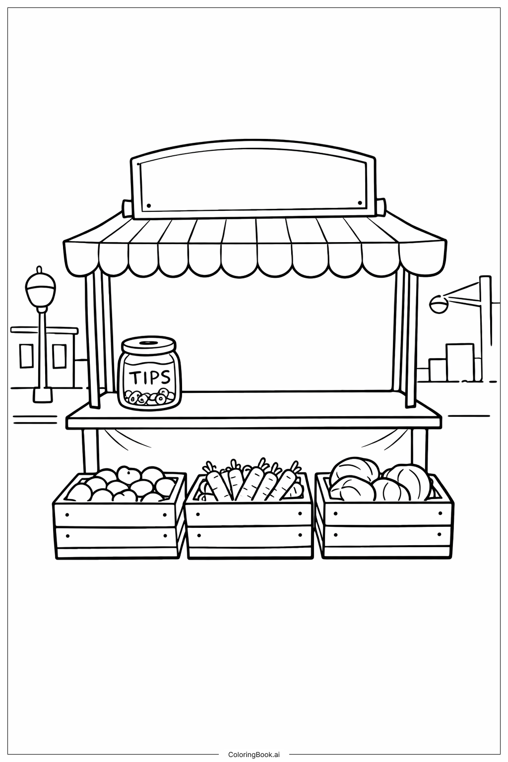 Marktstand mit Geld Ausmalseite