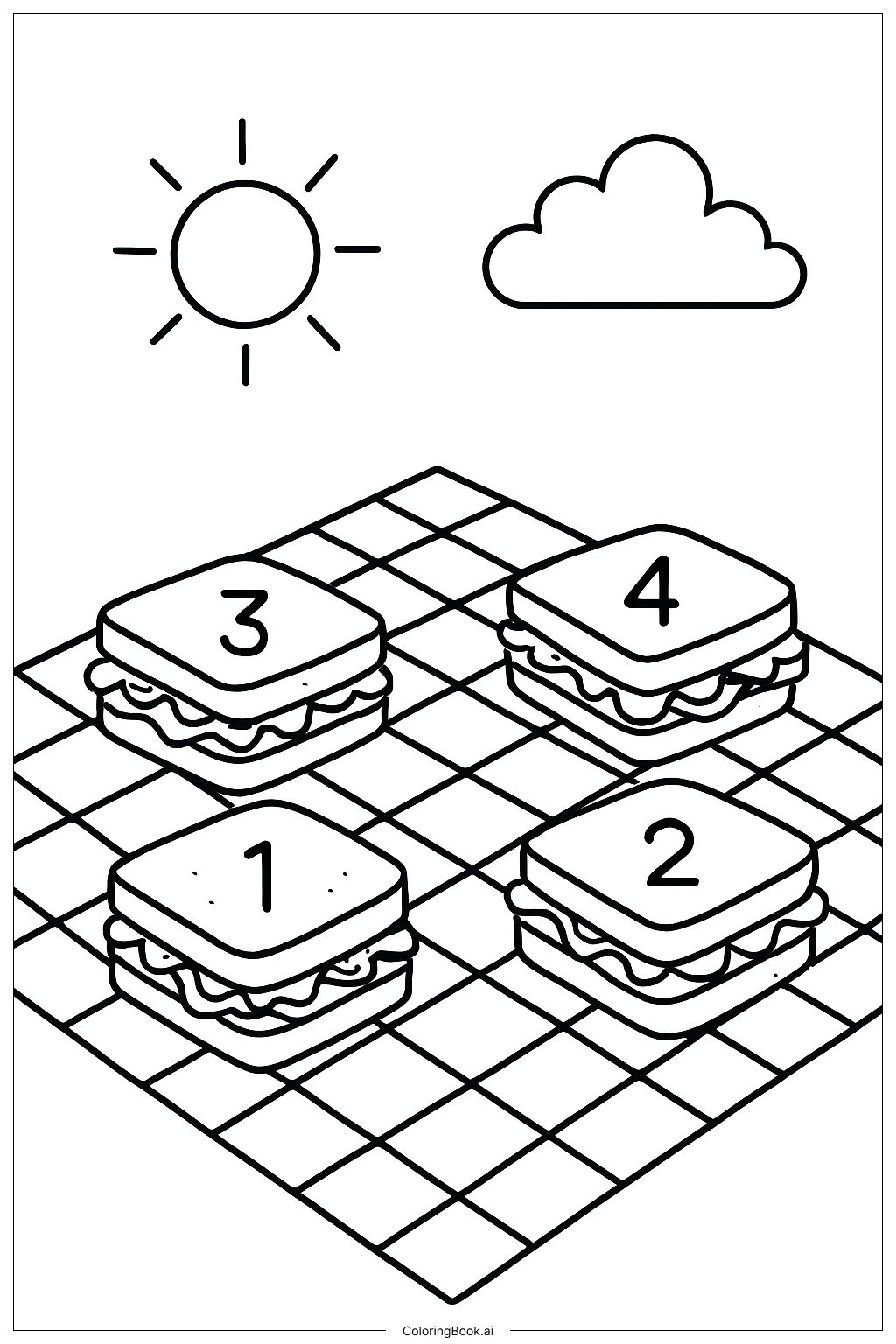  Page de coloriage Pique-nique Numérique 