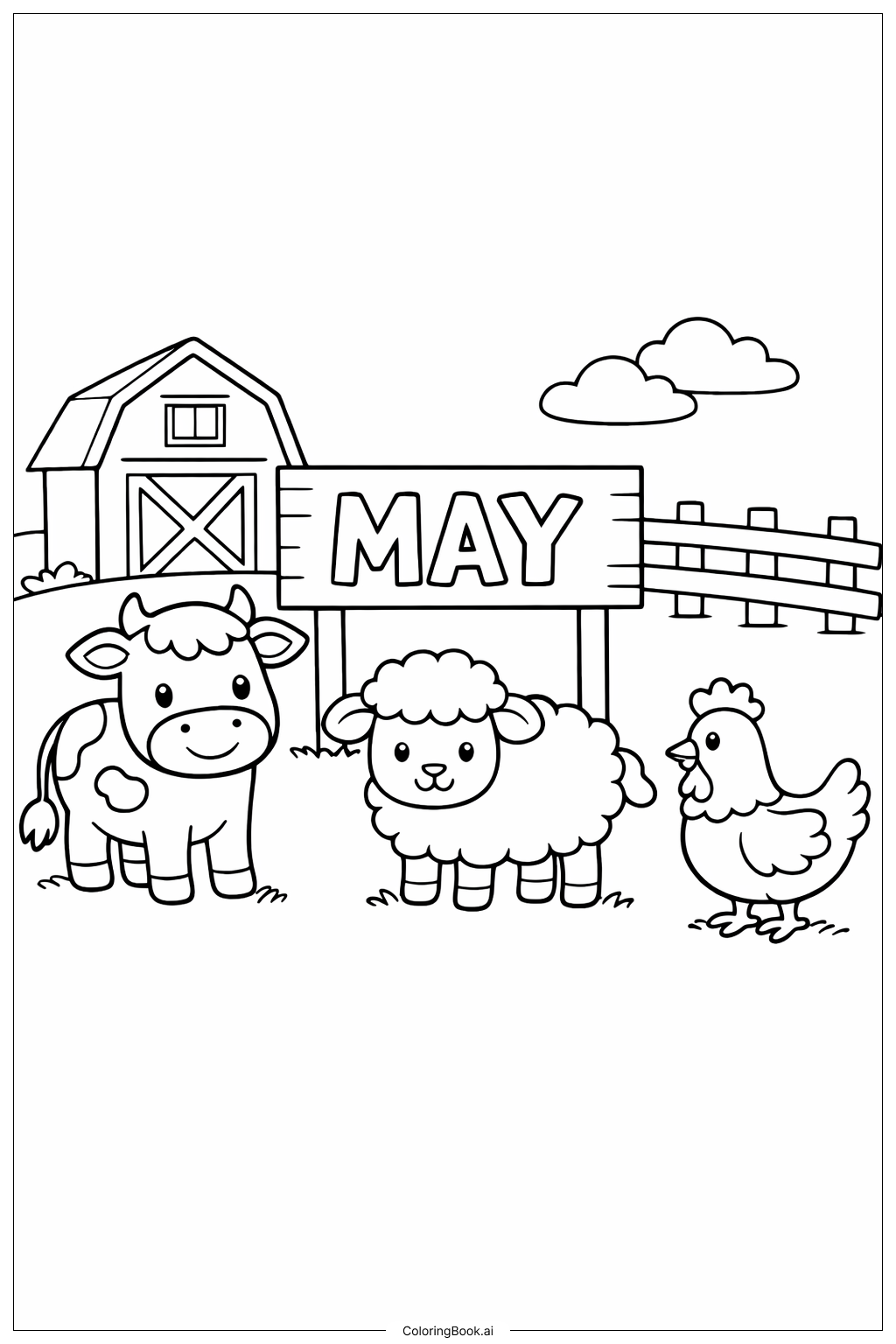  Página para colorir de Animais da Fazenda de Maio 