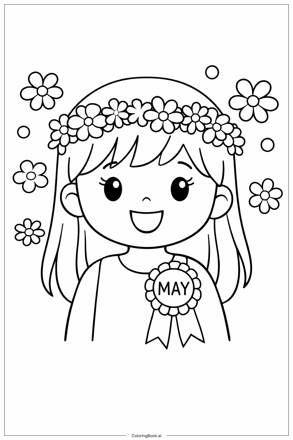 5월 꽃 왕관 소녀 색칠공부 페이지