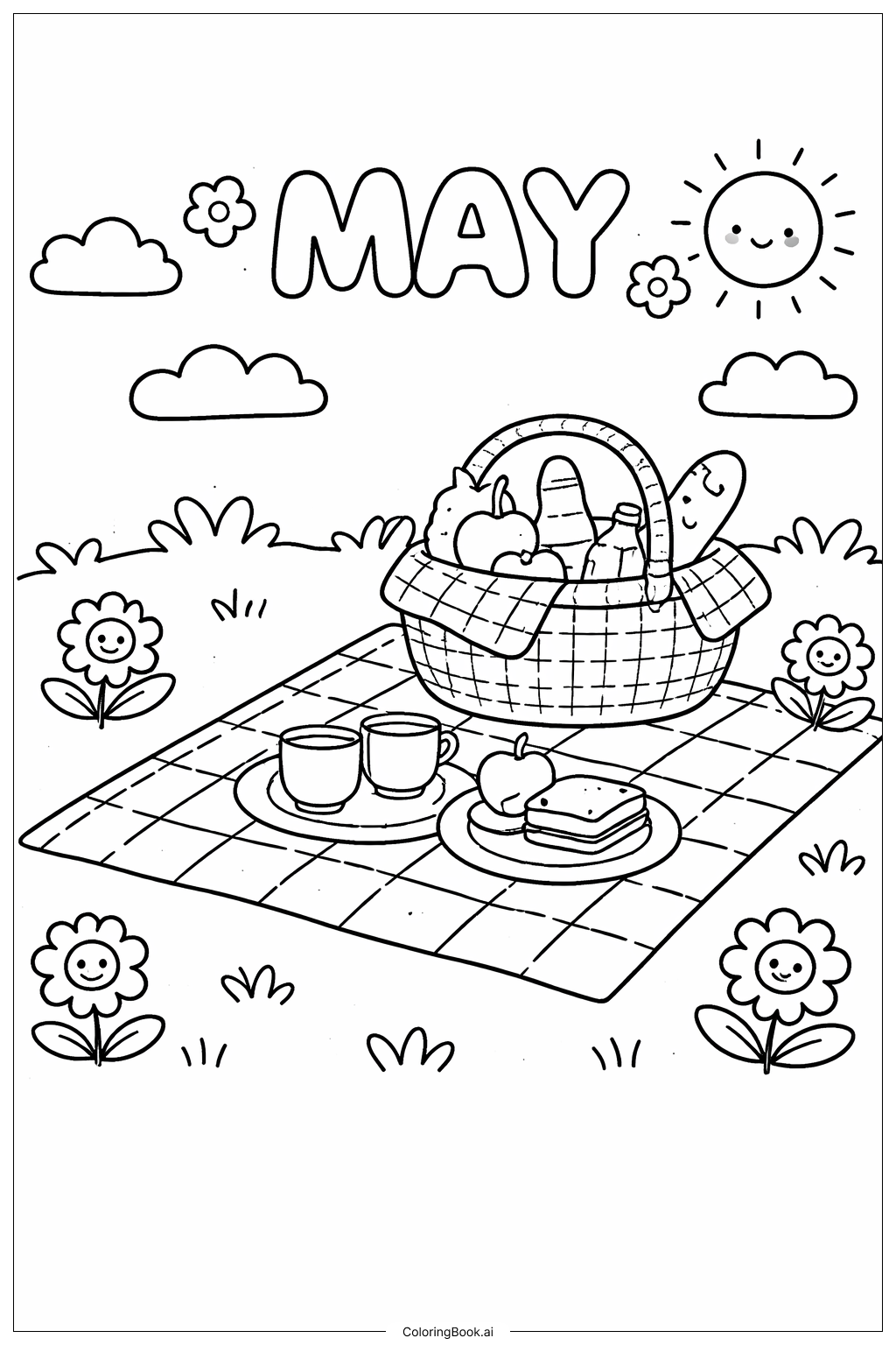  5월 정원 소풍 색칠공부 페이지 