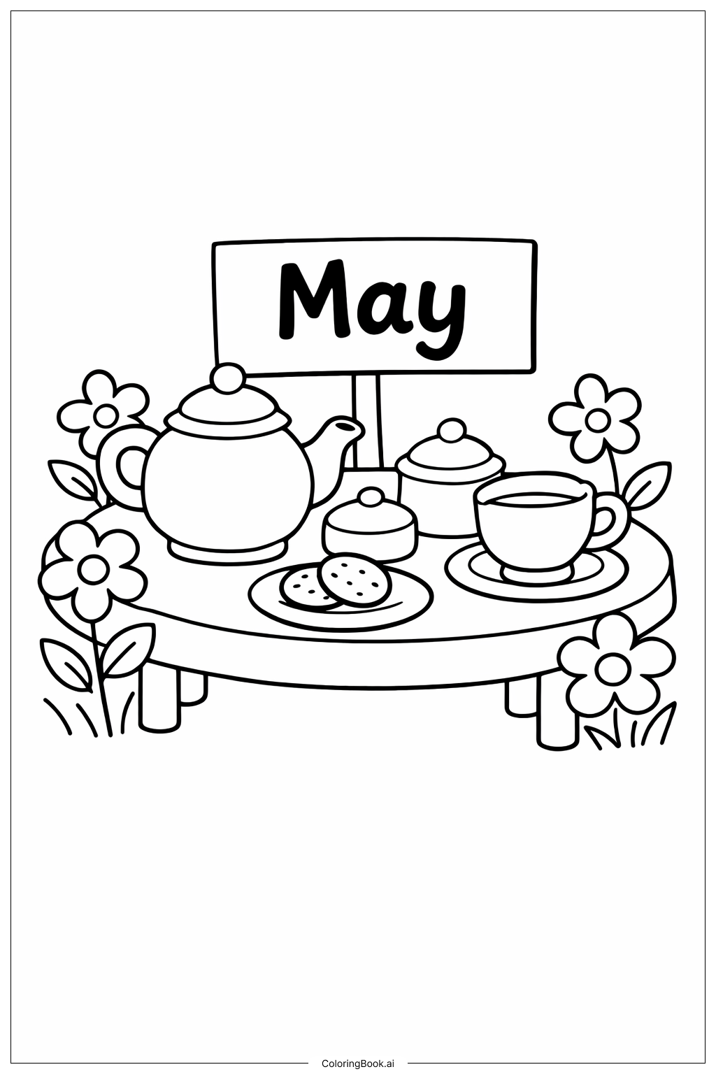  5월 정원 다과회 색칠공부 페이지 