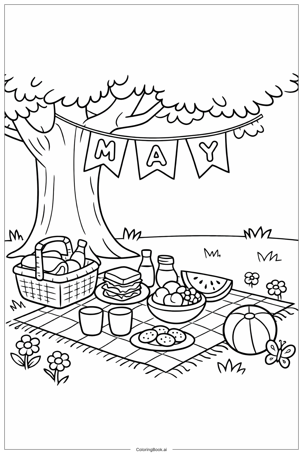 5월 나무 아래 소풍 색칠공부 페이지