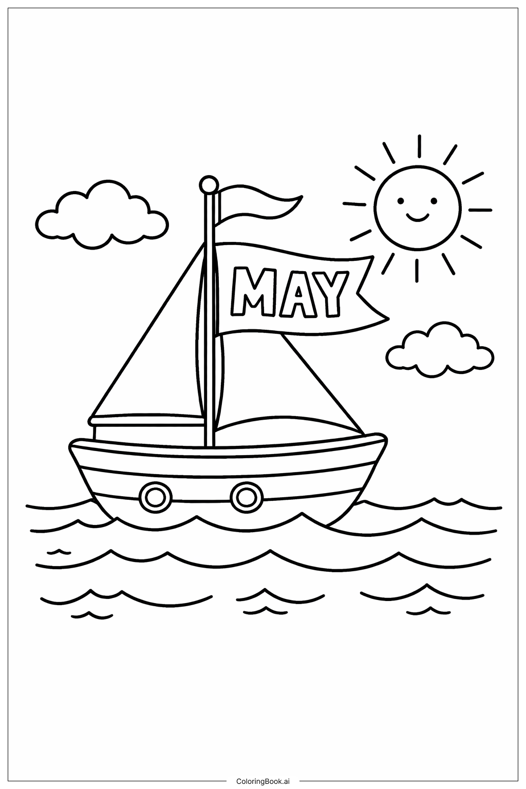  5월 항해 보트 색칠공부 페이지 