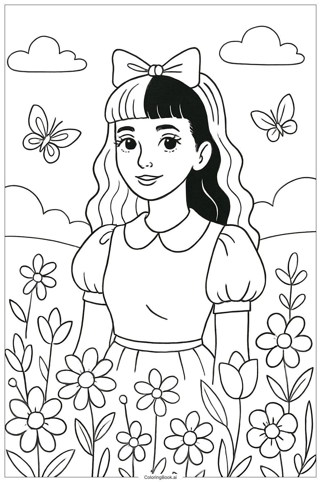 Melanie Martinez 在花園裡著色頁