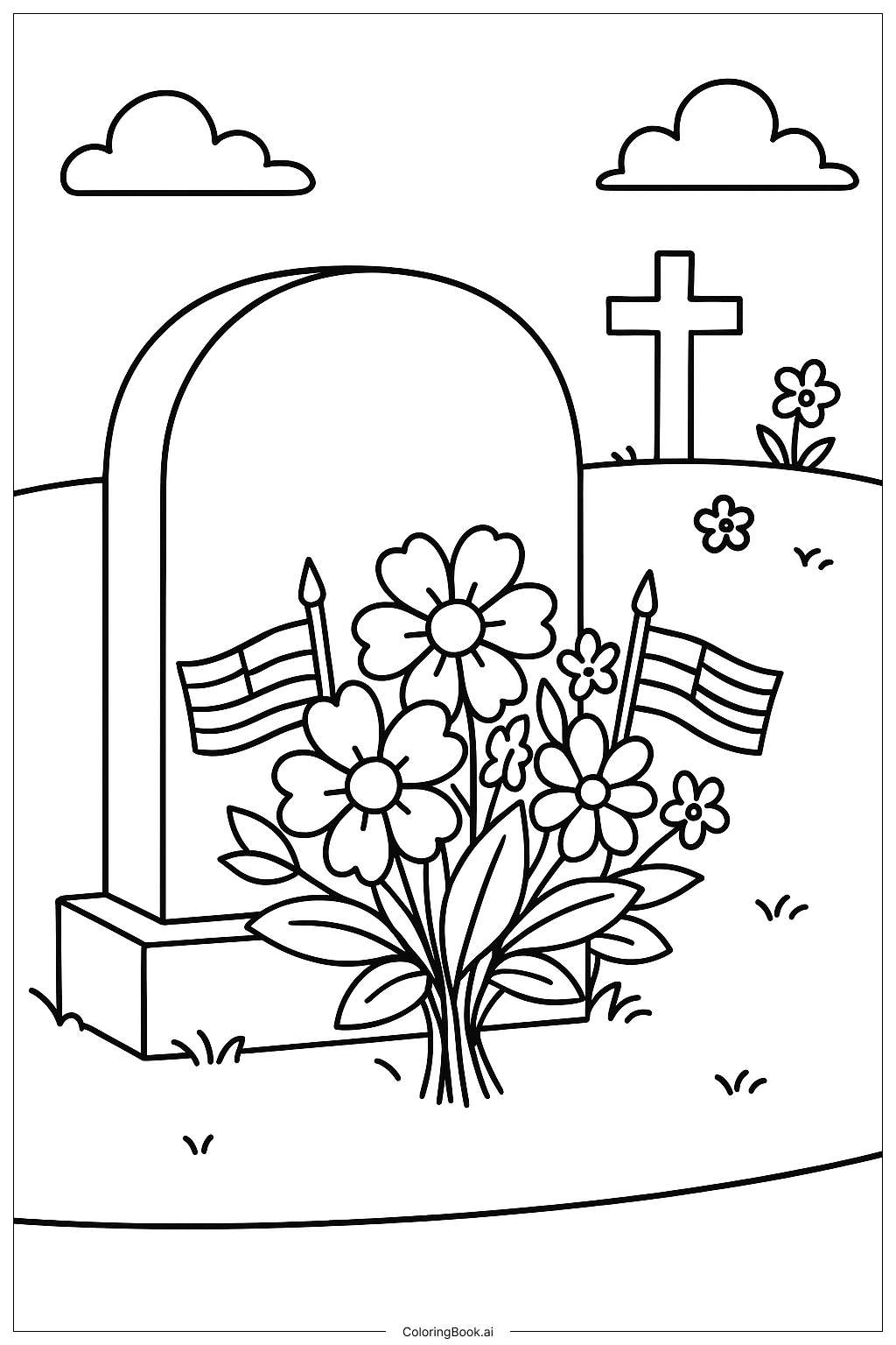  Trang tô màu Hoa Nghĩa Trang Ngày Tưởng Niệm 
