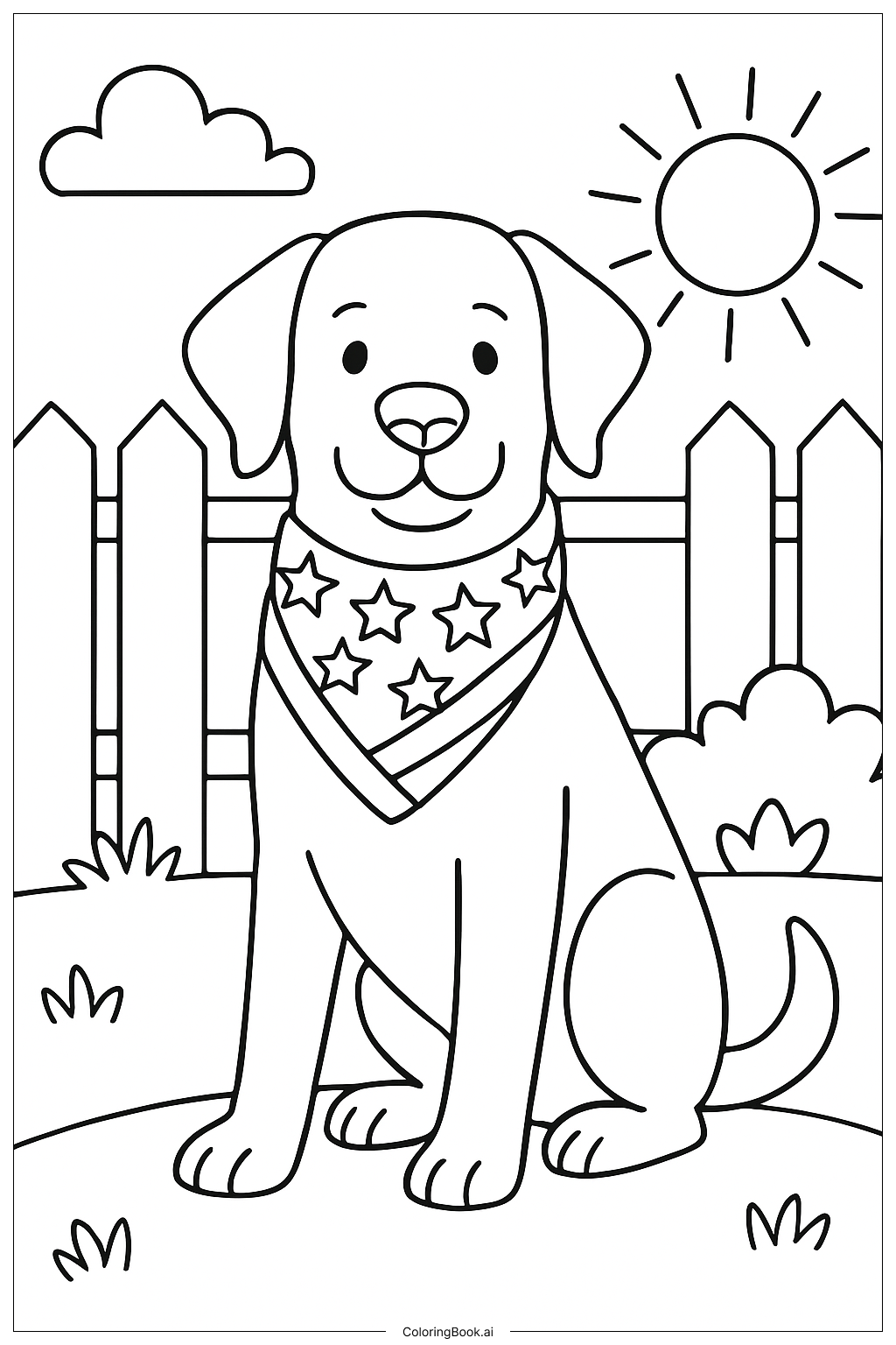  Trang tô màu Chó Ngày Tưởng Niệm Đeo Khăn Quàng Cờ 