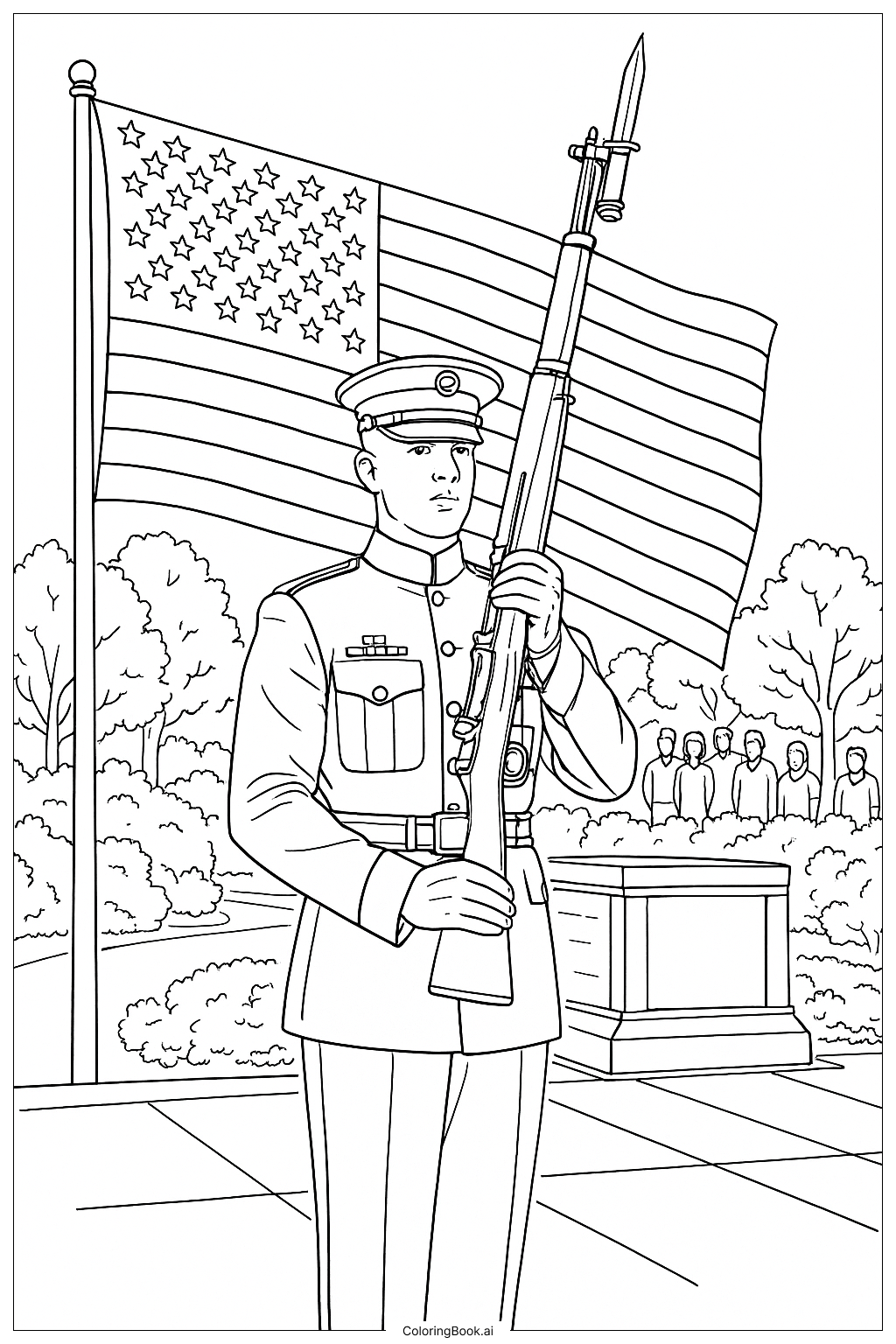  Trang tô màu Nghi Thức Chào Danh Dự Ngày Tưởng Niệm 