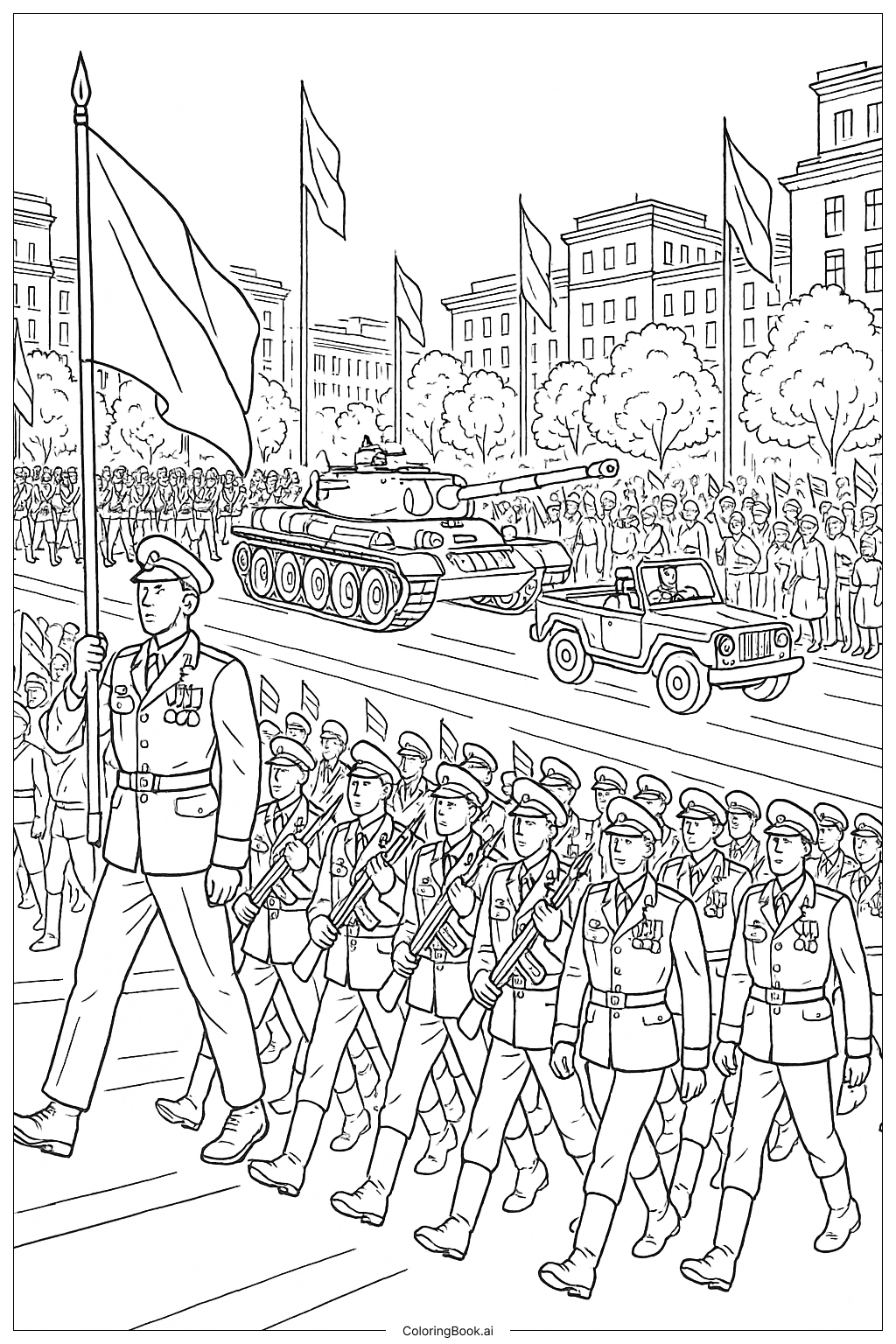  Trang tô màu Cảnh diễu hành quân sự Ngày Tưởng niệm 