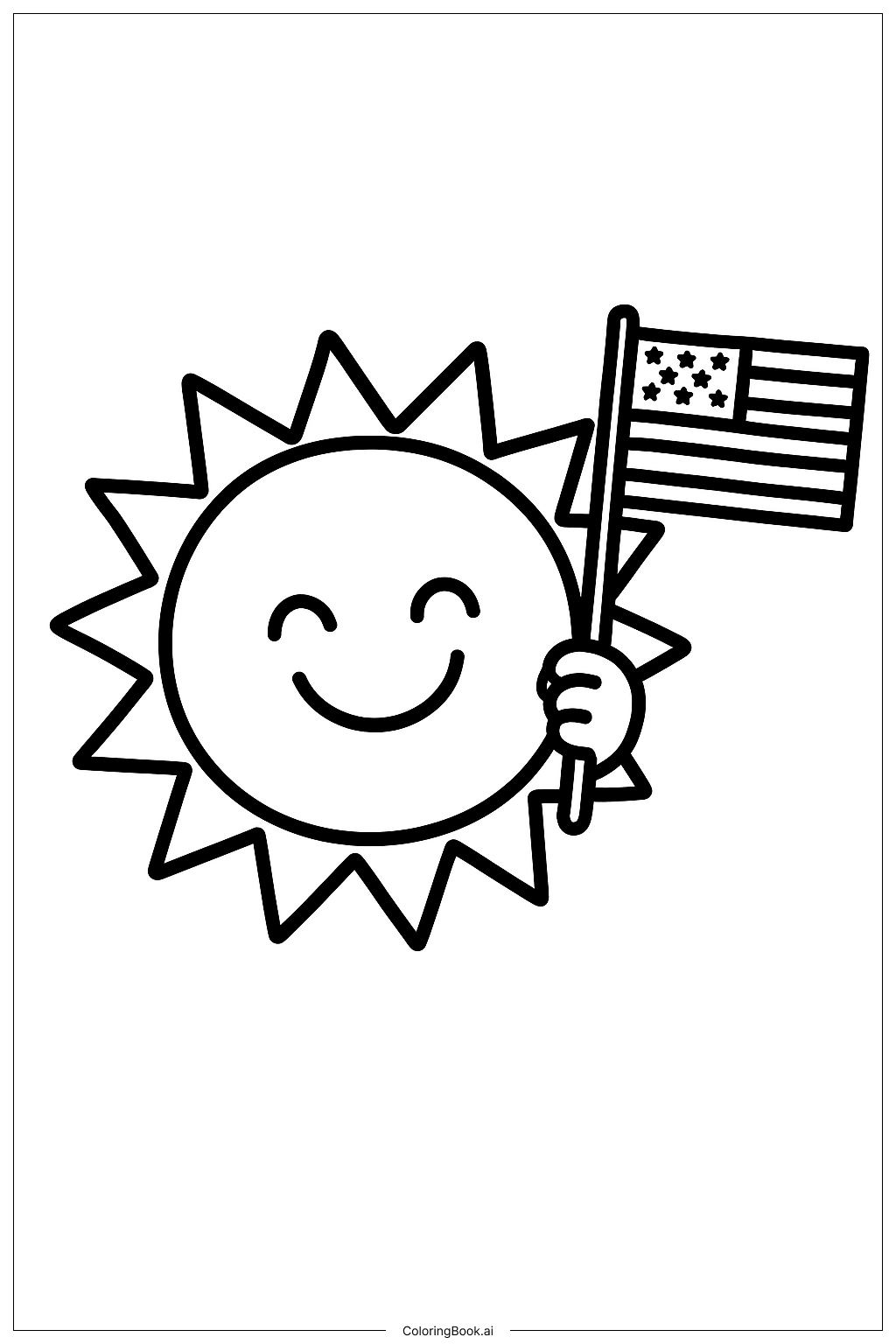  Trang tô màu Ngày Tưởng Niệm Mặt Trời Tươi Cười Cầm Cờ 
