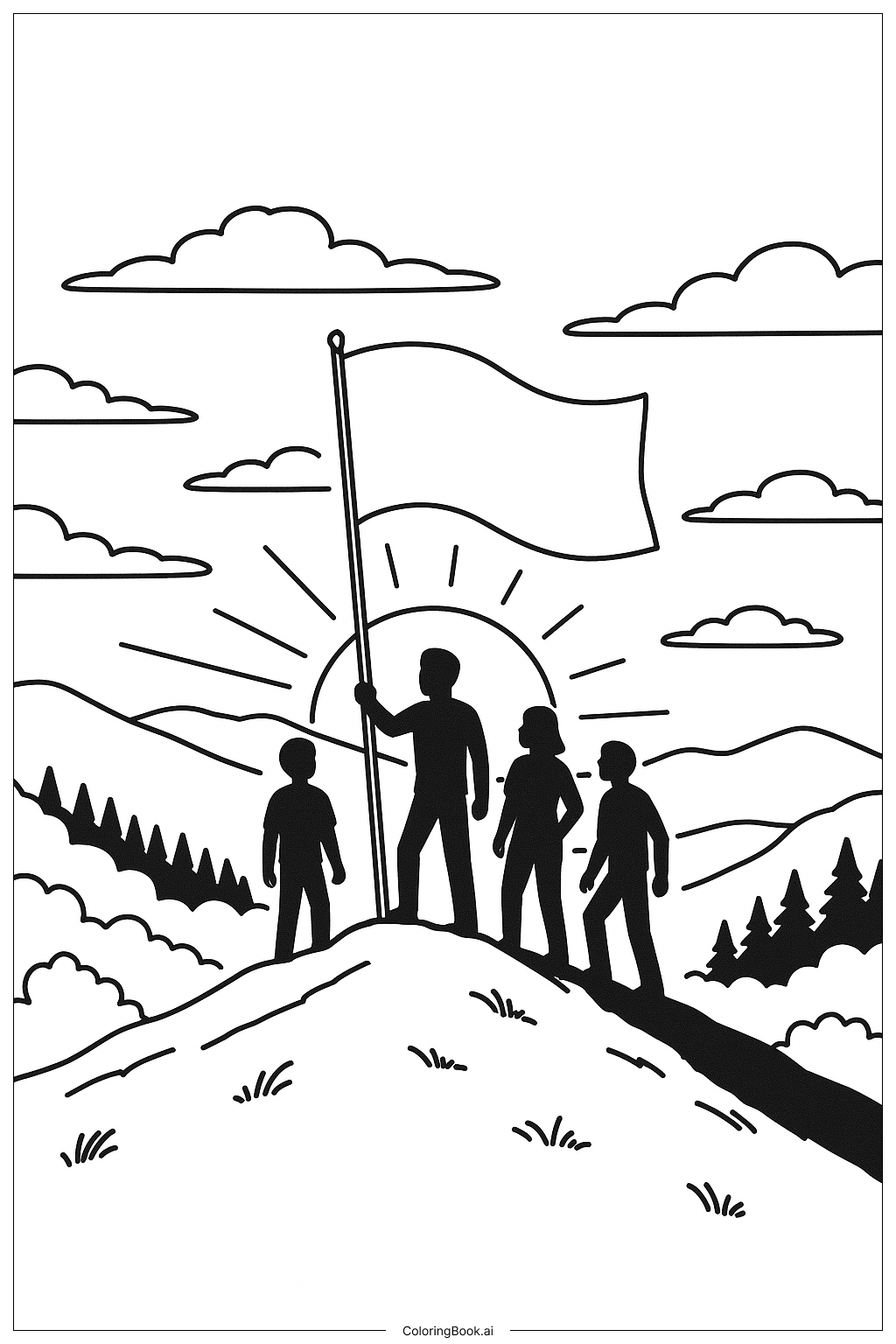  Trang tô màu Đồi cờ hoàng hôn Ngày Tưởng niệm 