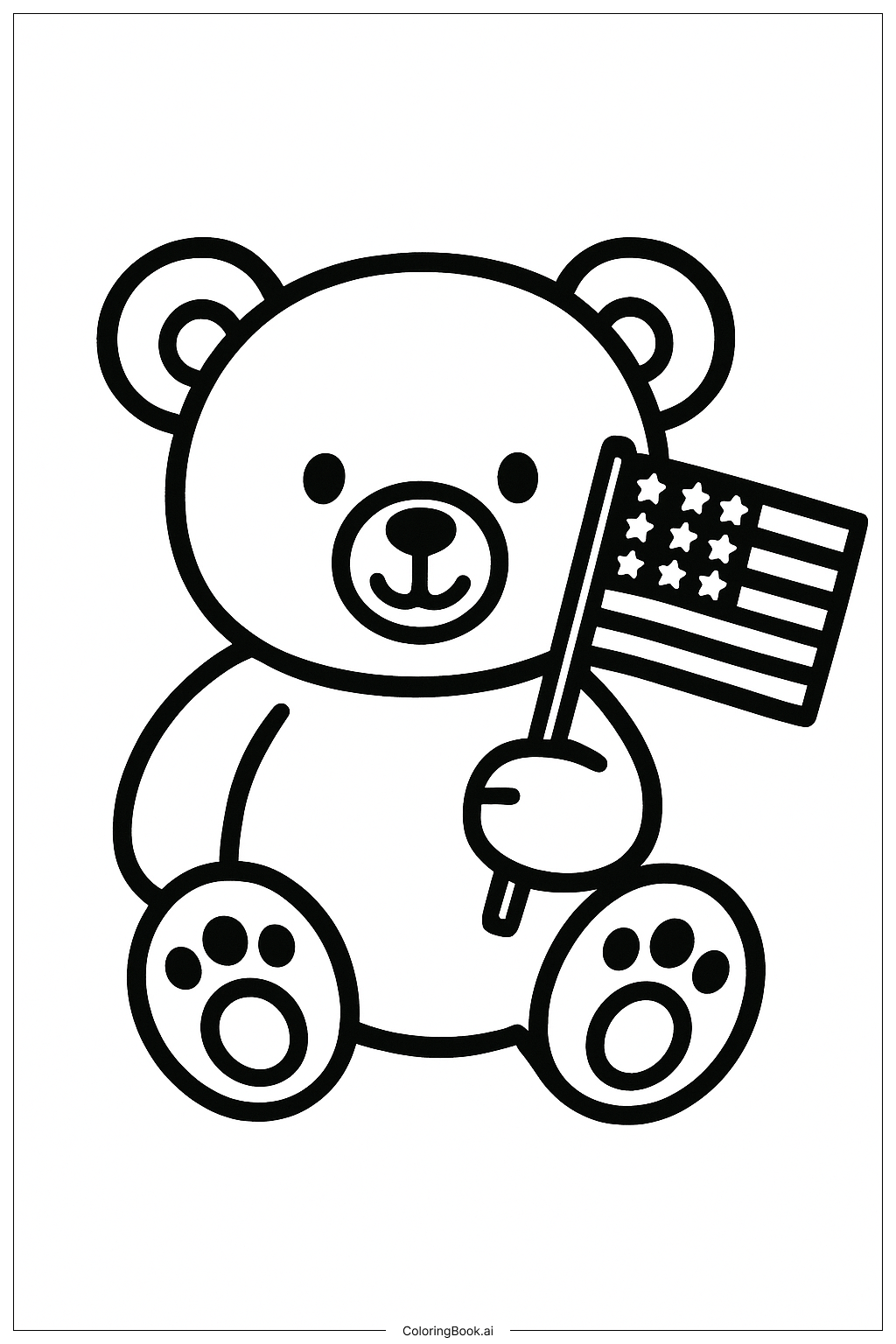  Trang tô màu Gấu Bông Ngày Tưởng Niệm Với Lá Cờ 
