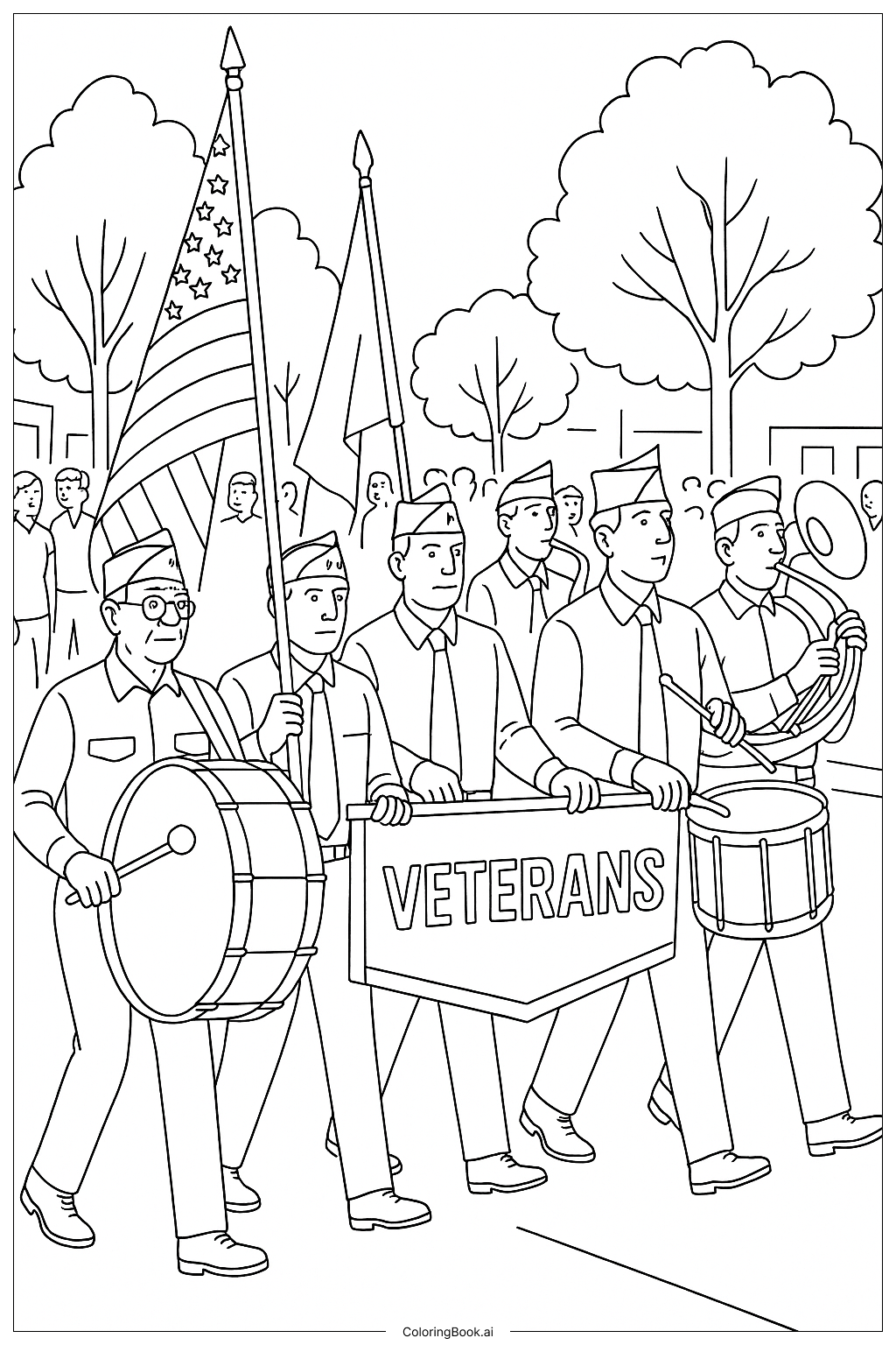  Trang tô màu Ban nhạc diễu hành Cựu chiến binh Ngày Tưởng niệm 