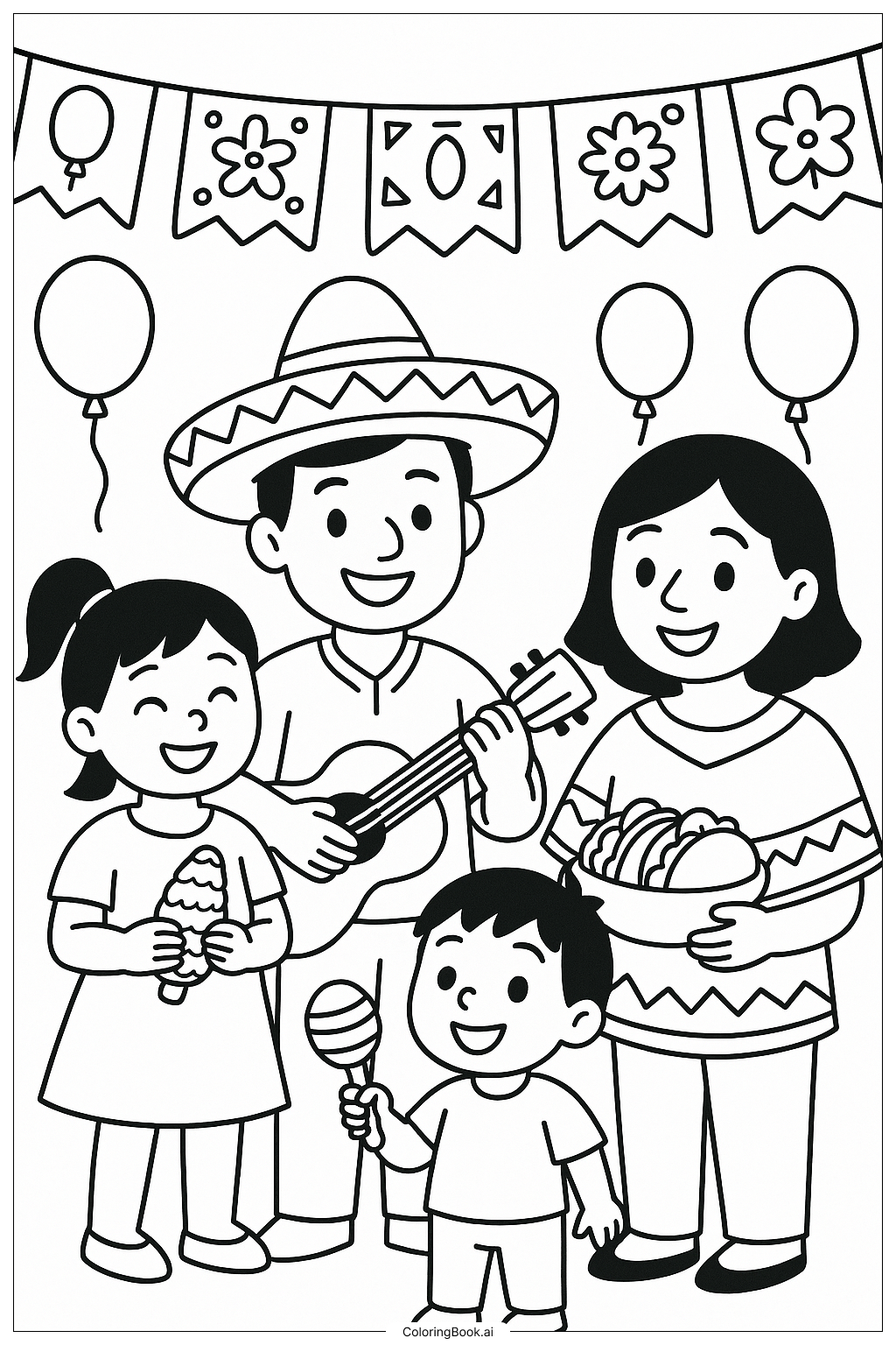  Page de coloriage Scène de Fête Mexicaine 